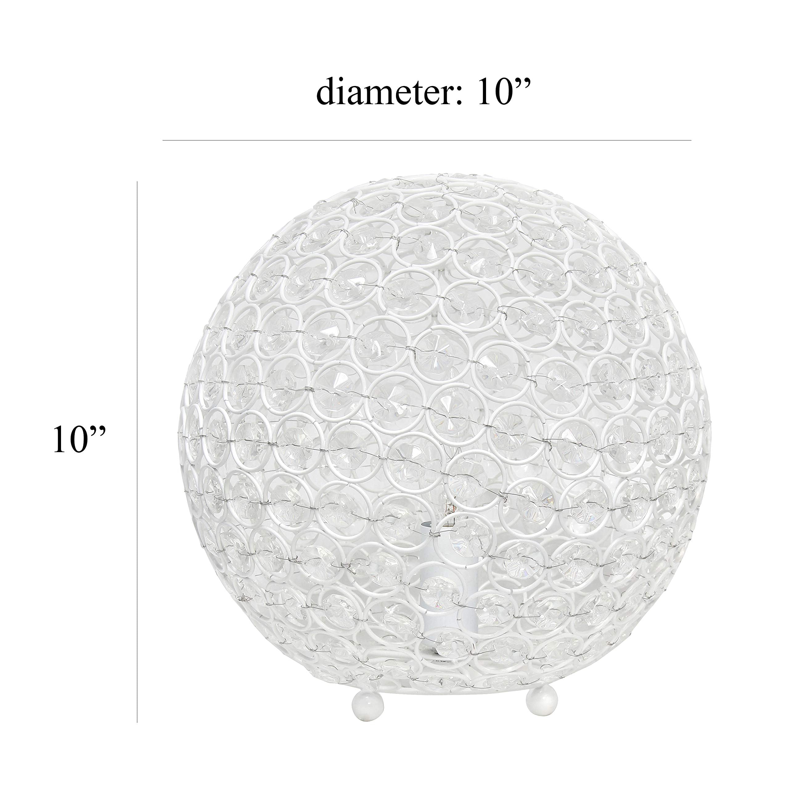 Elegant Designs Lt1067-Wht 10&quot; Elipse Crystal Collection Metal Crystal Ball Sequin Table Desk Lamp For Accent Lighting, Décor, Living Room, White