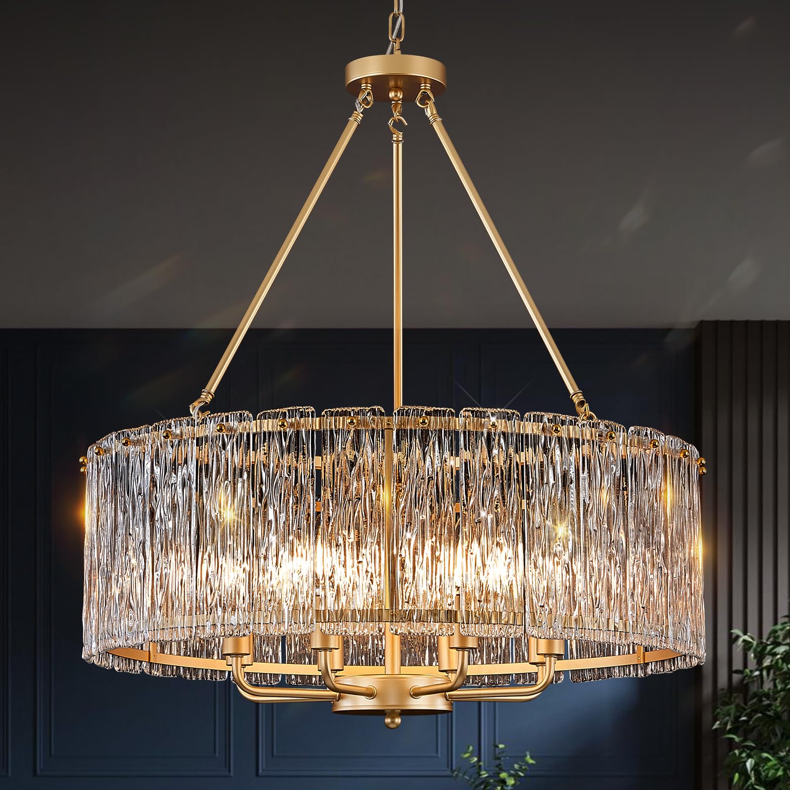 CATINER Modern Gold 7-Light Round Chandelier, 20” Crystal Glass Pendant Ceiling Light for Dining Room, Foyer, Living Room, Bedroom