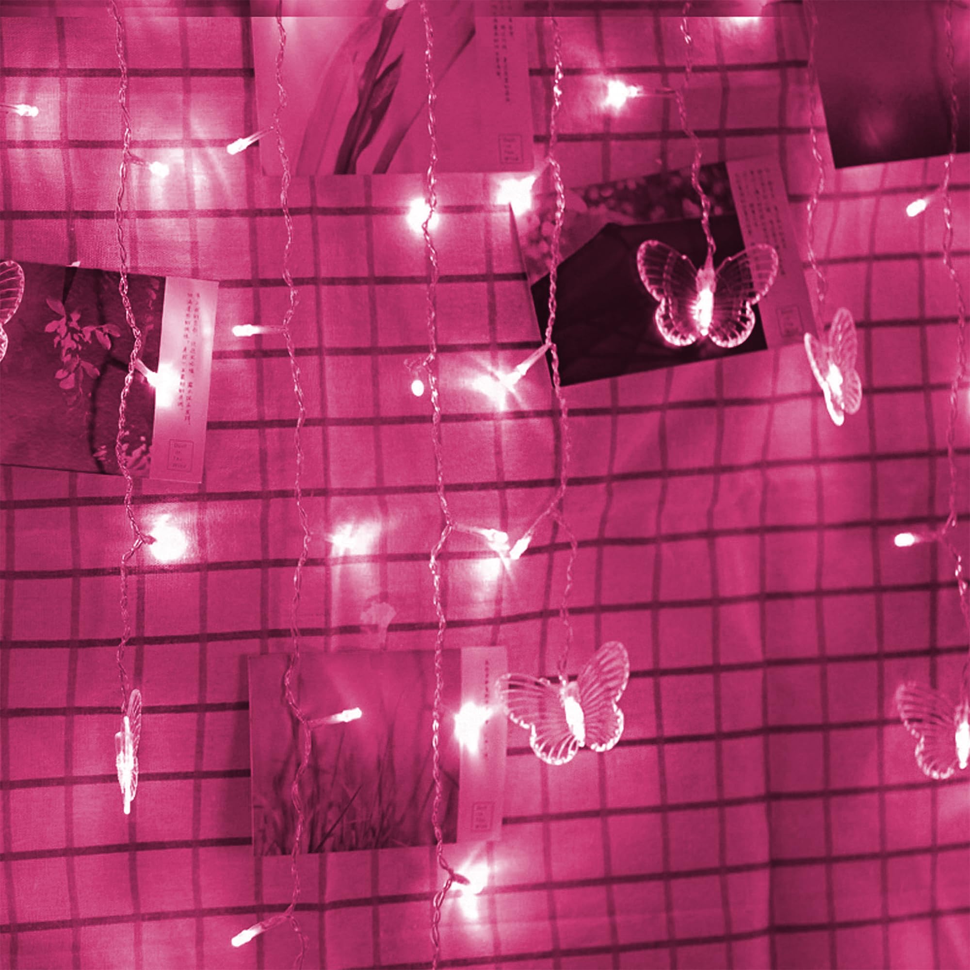 Decorman Butterfly Curtain Lights, 4.9ft 48 LED Fairy String Lights, Pink, 10 Butterflies, 8 Modes, USB for Room, Party, Wedding, Christmas