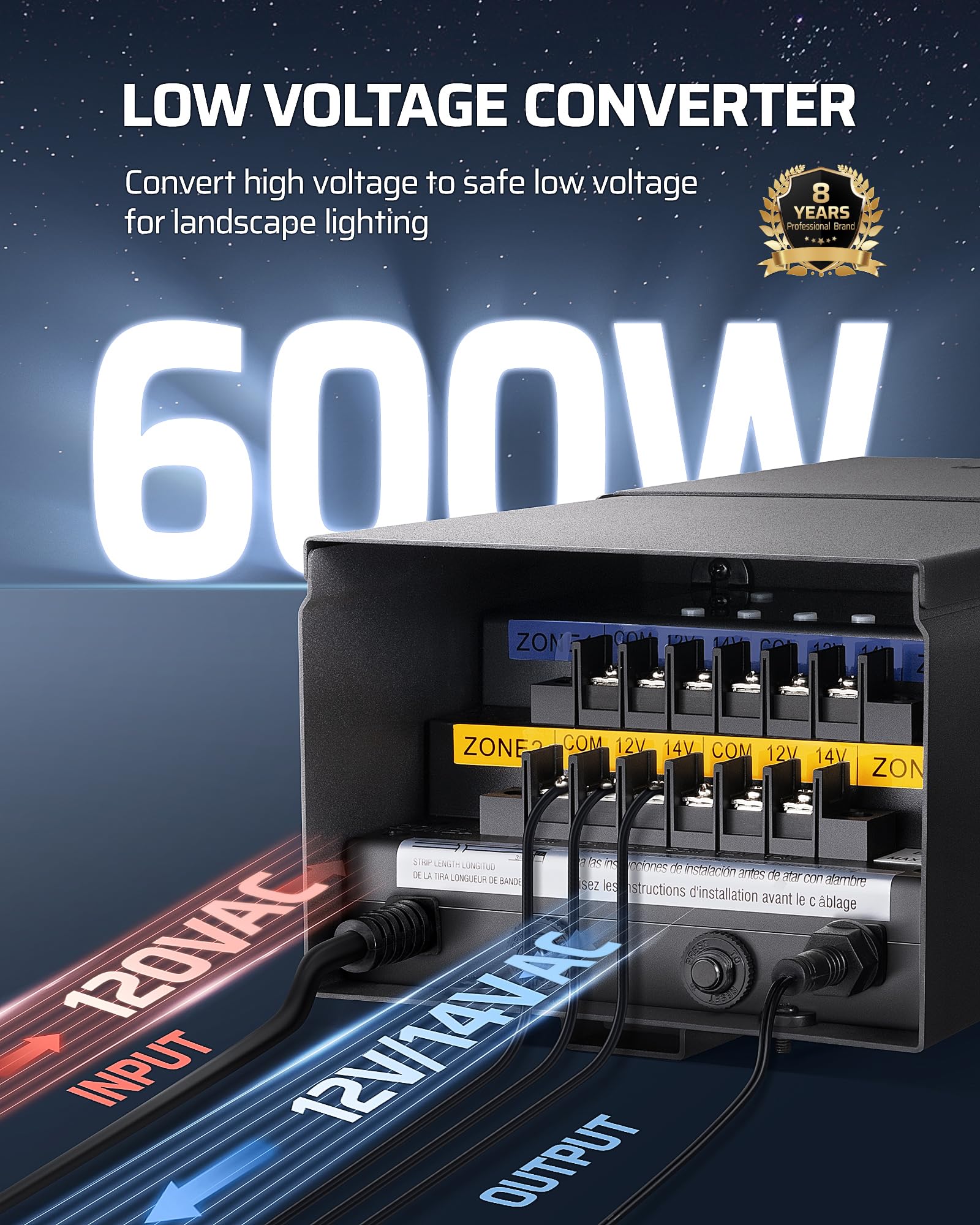 Dewenwils 600W Low Voltage Landscape Transformer, Photocell Sensor & Timer, 2 Zone, 120Vac To 12/14Vac Outdoor Landscape Transformer, Landscape Lighting Transformer For Outdoor Garden