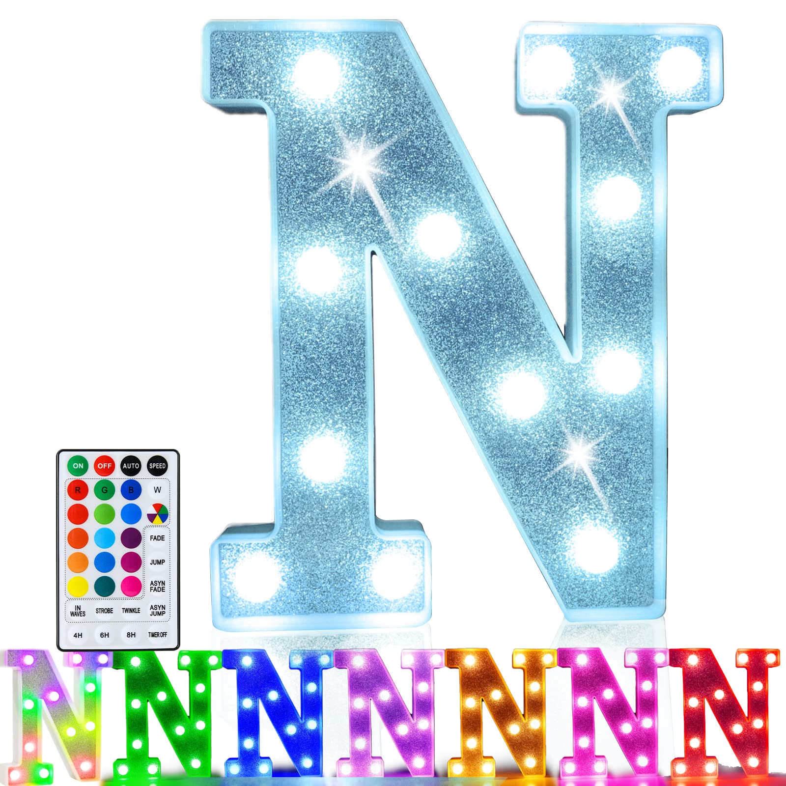 Pooqla LED Marquee Letter Lights, Battery Powered, 18 Colors, Glitter Silver, Plastic for Party and Home Decorations