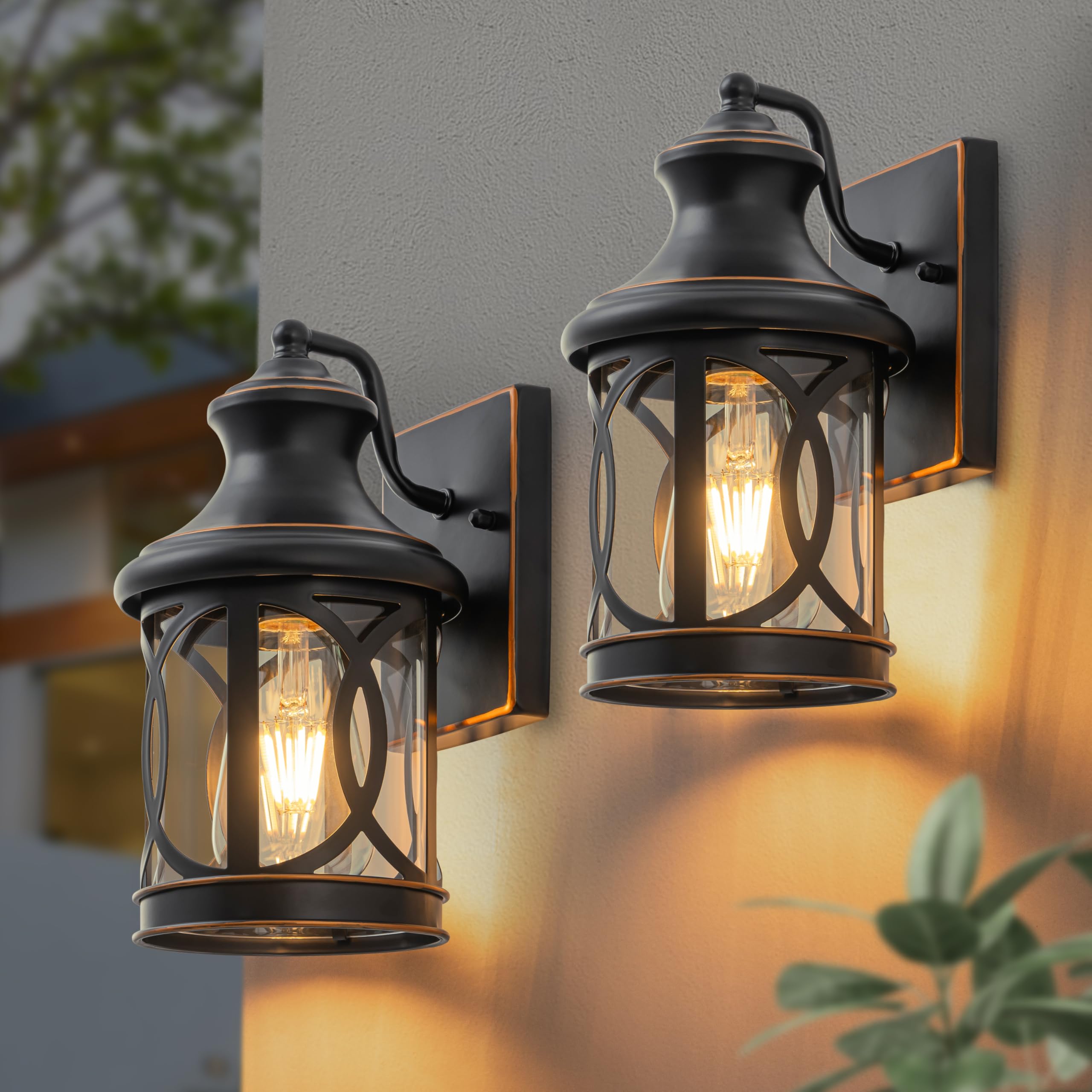 Laplusbelle 2-Pack Outdoor Wall Sconce Lights, Oil-Rubbed Bronze Exterior Lighting Fixtures with Glass Shade, Waterproof E26 Bas
