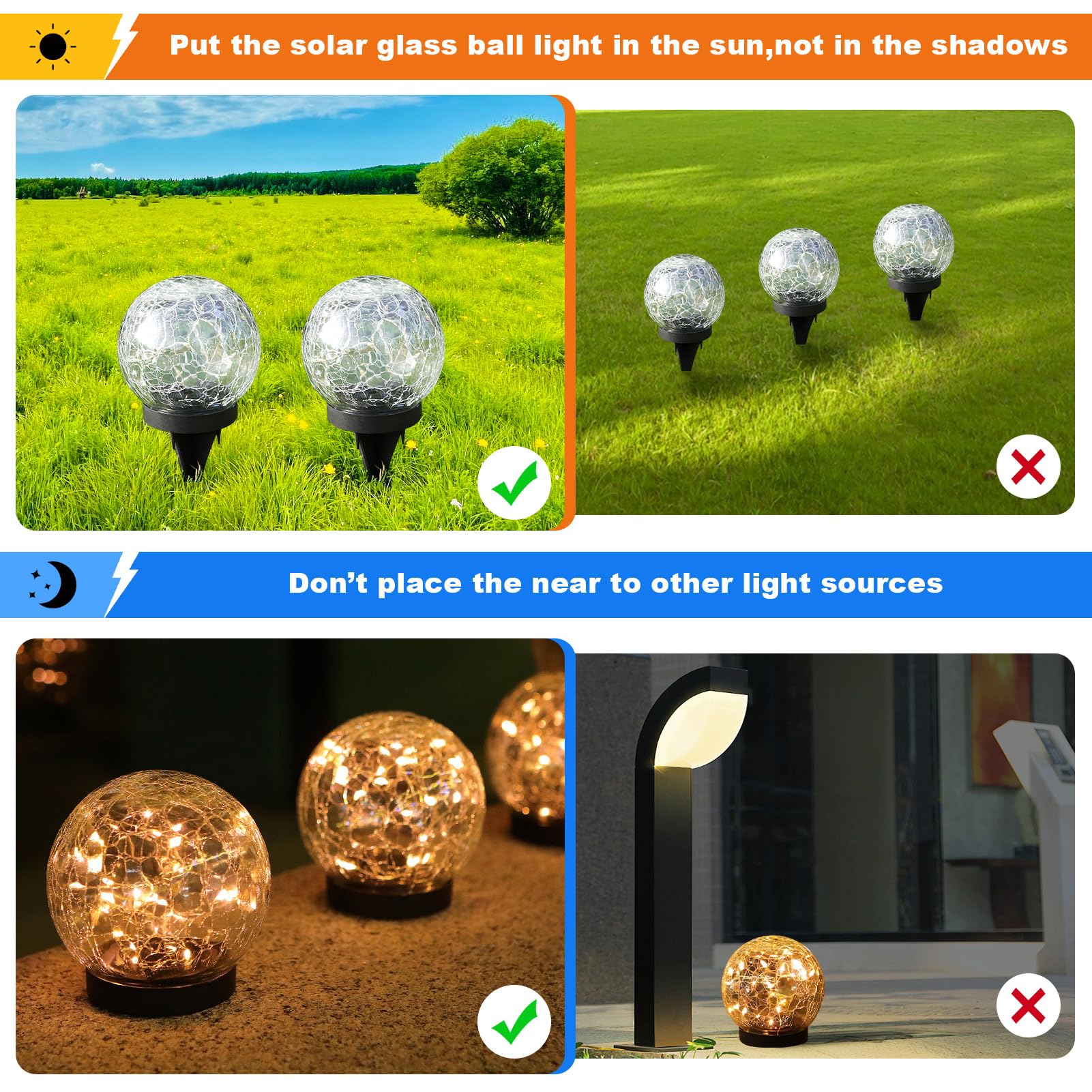 Mlknk Solar Globe Lights Outdoor Waterproof-Solar Balls-Solar Garden Lights-Orbs For Outside 2 Pack Cracked Glass Ball For Lawn