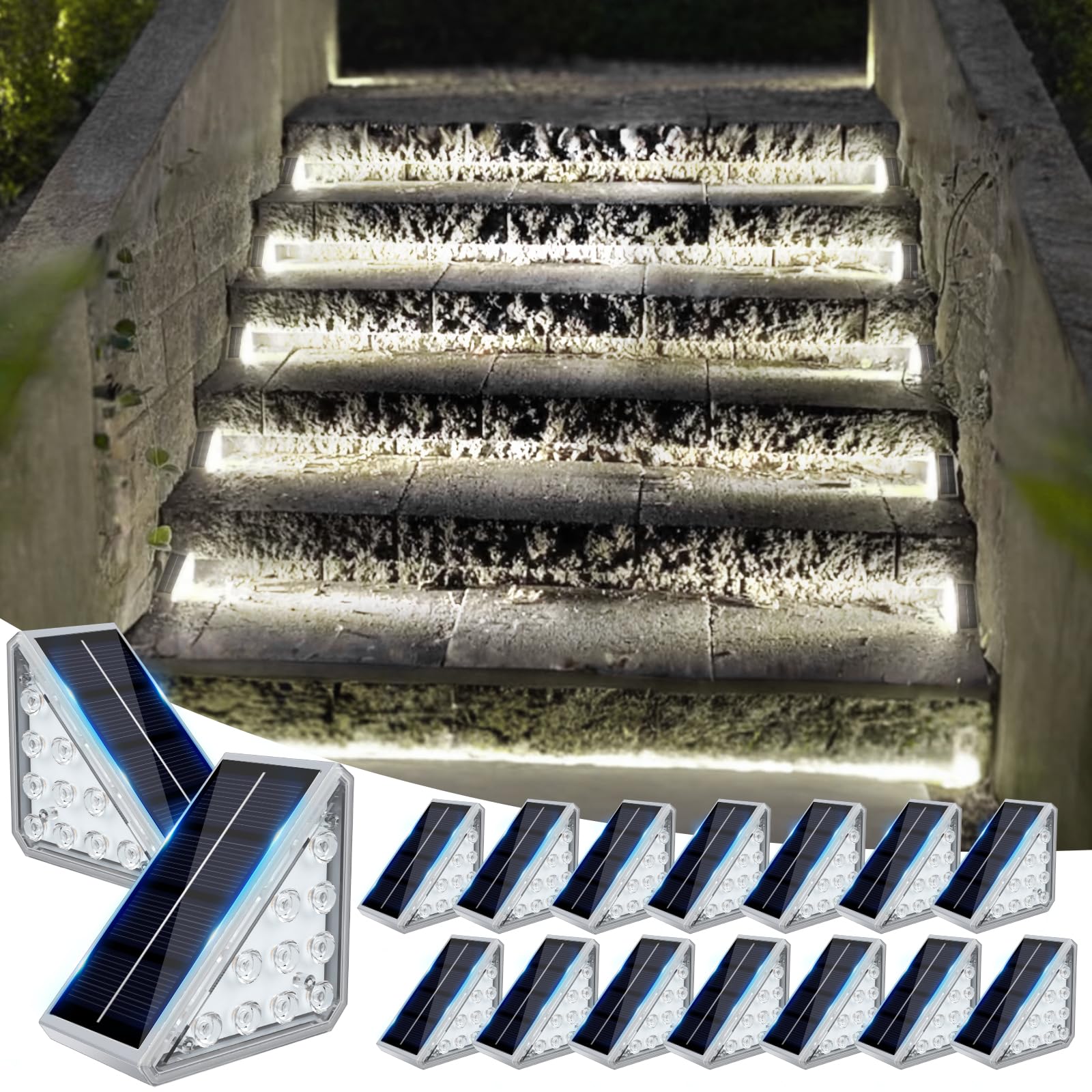 Jofios Solar Stair Lights 16-Pack, Waterproof Cool White Step Lights For Outdoor Use