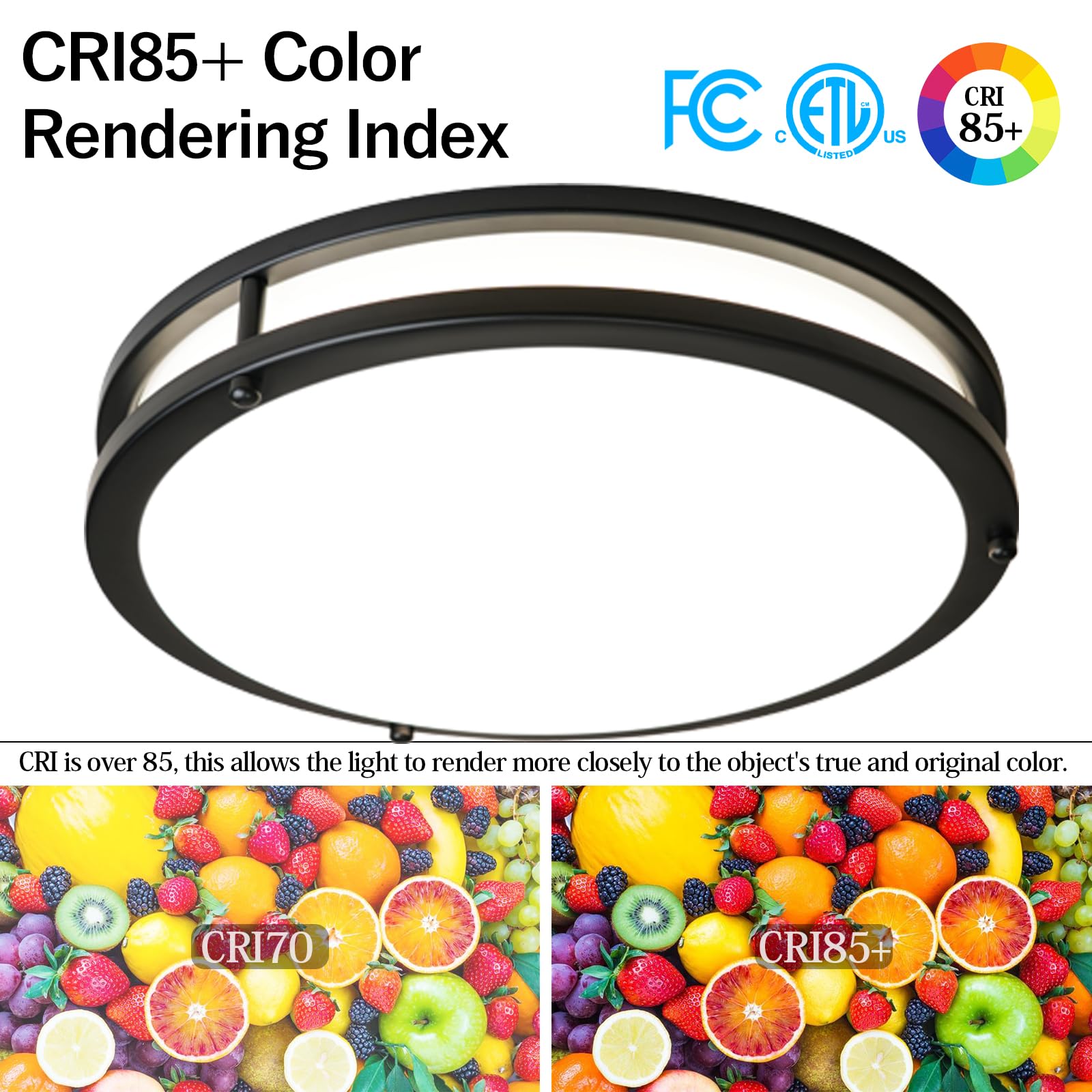 OOWOLF LED Ceiling Light, 10 Inch, 24W Brightness Adjustable, Black, 2-Pack, Model CT65NB2, Daylight White