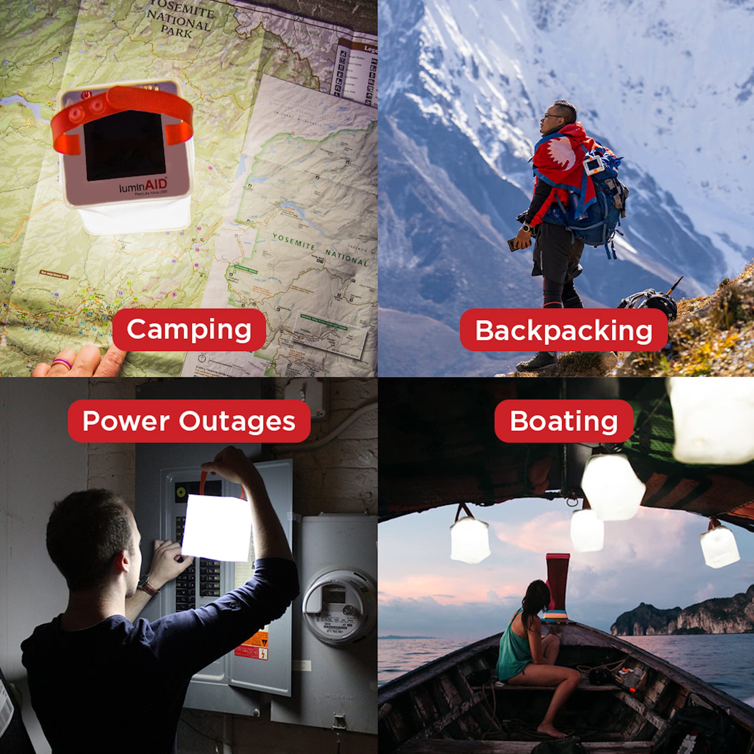 LuminAID Solar Camping Lantern - Inflatable LED Light for Camping, Hiking, Emergency - Solar/USB Powered, White, Model LUMPLNVB