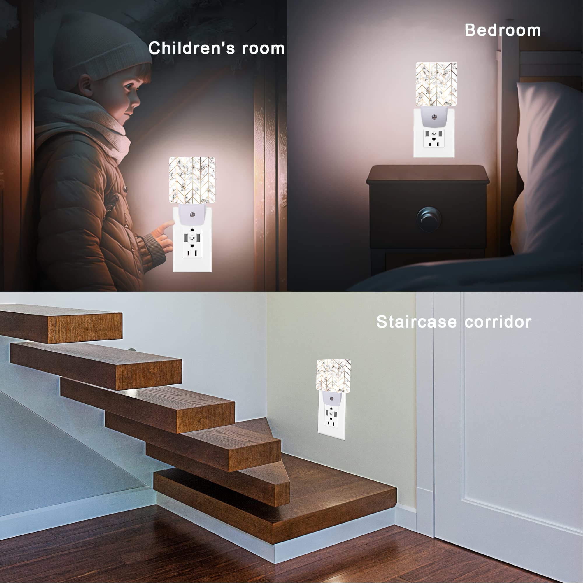 Oeaskly Marble Line Geometric Night Light,Plug-In Night Lights With Dusk-To-Dawn Sensor For Stairway/Hallway/Kitchen Sleep Frien