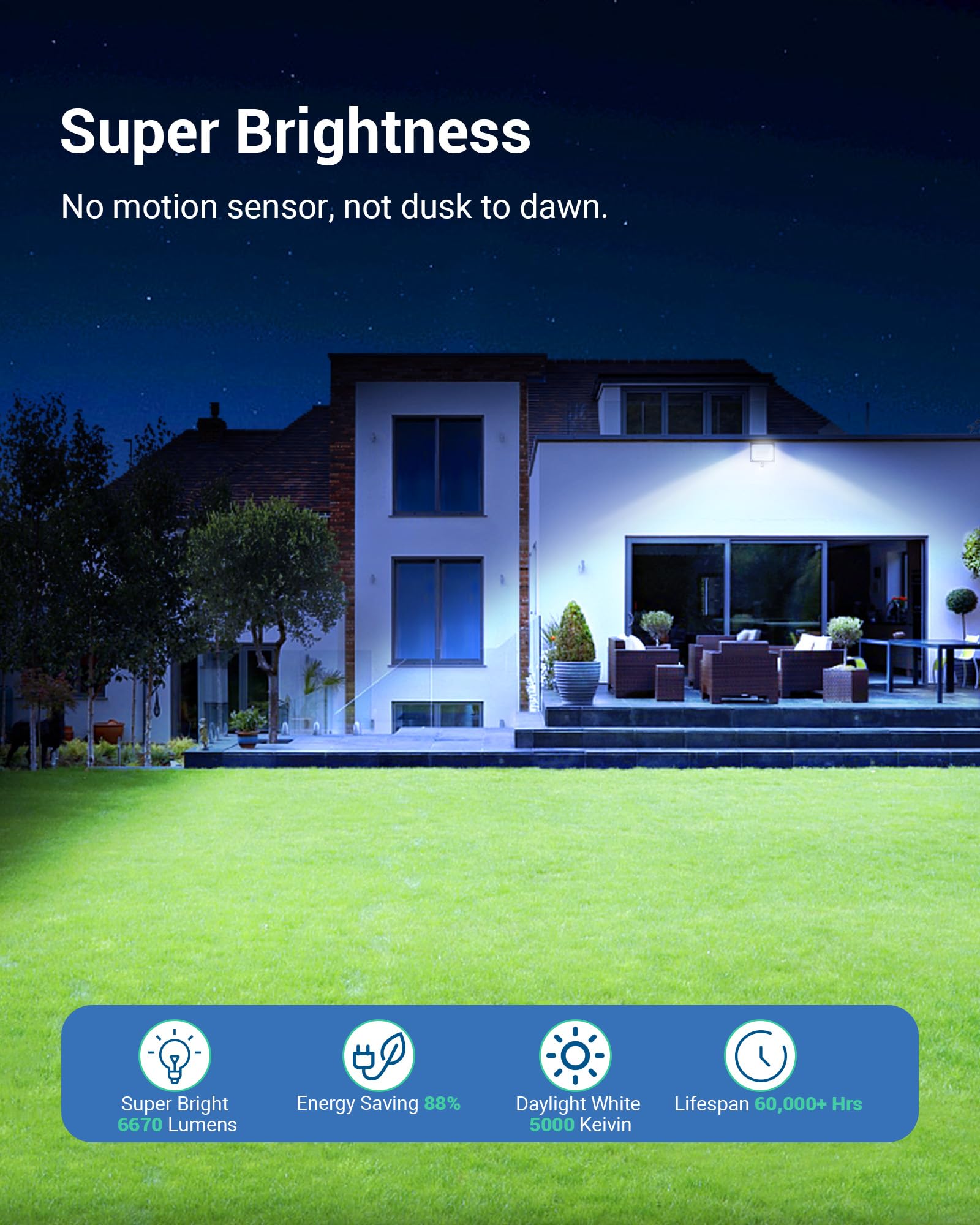 Dewenwils 2-Pack 65W Led Flood Light Outdoor, 6670 Lm Super Bright Security Lights Switch Controlled, Ip65 Waterproof, 5000K Flo