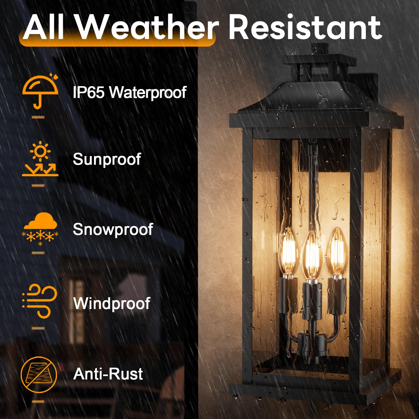 Venzblomia Large Outdoor Light 3-Light 20 Black Exterior Lighting Fixture  Modern Outside Wall Mounted Porch Sconce  Waterproof Patio Garage Garden Carriage Lantern Lamp For House E12  1-Pack