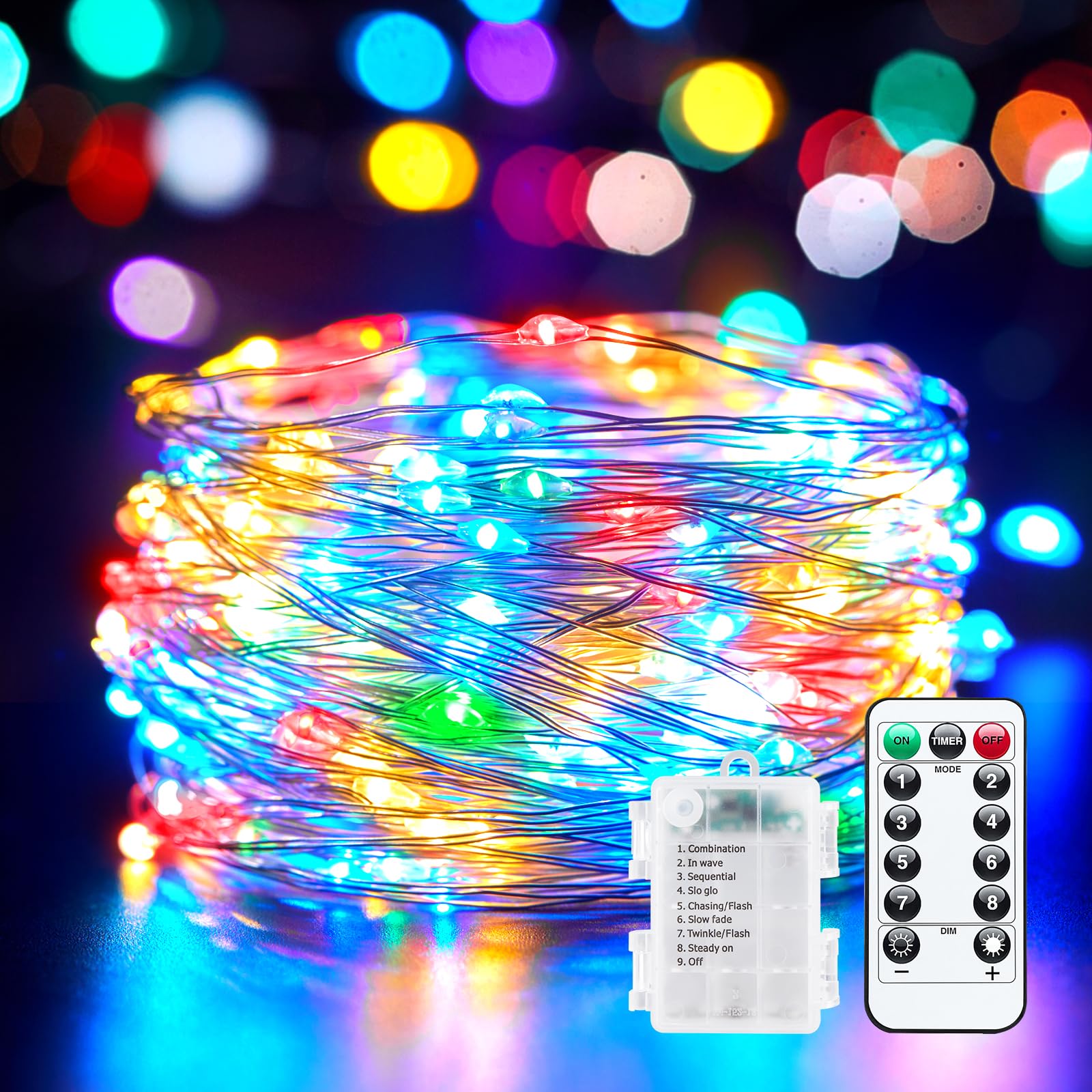 66Ft 200 LED Outdoor String Lights, Fairy Lights Battery Operated with Remote, Waterproof Twinkle Lights for Bedroom Dorm Patio Tapestry Backyard Garden Party Indoor Christmas Decoration, Multicolor