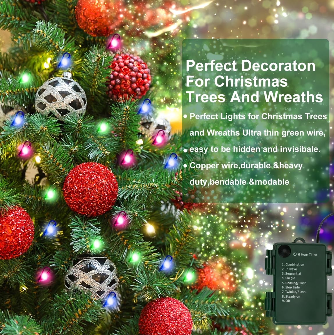 FairyGlim USB Fairy Lights, 10ft 100 LED Multicolor Twinkle String Lights with Timer & 8 Modes, Waterproof for Indoor/Outdoor Decor