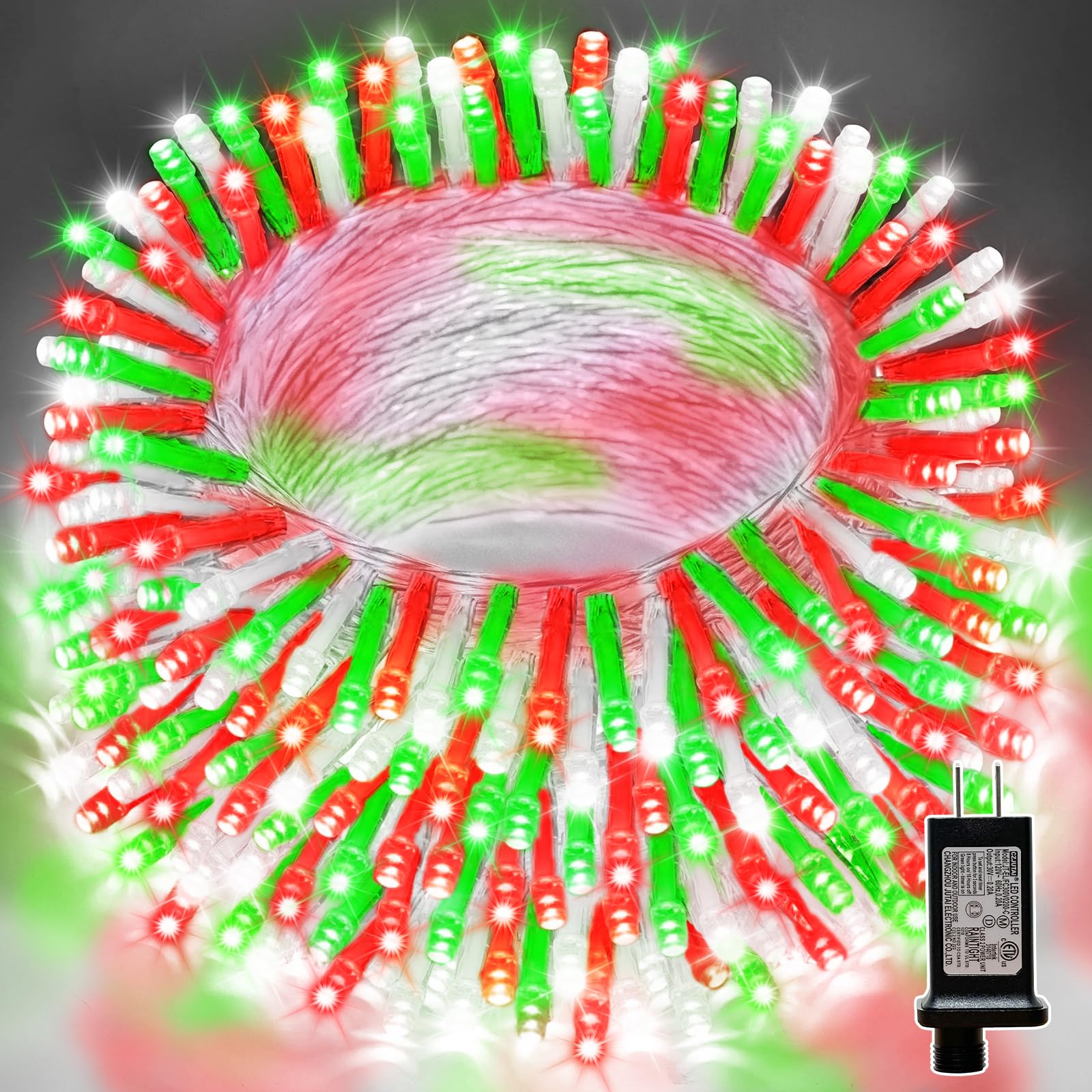 Lamphome 66Ft Christmas Decorative Mini Lights  200 Led Transparent Wire Fairy Starry String Lights Plug In  16 Lighting Modes For Outdoor Xmas Tree Wedding Party Decoration (Red Green White)
