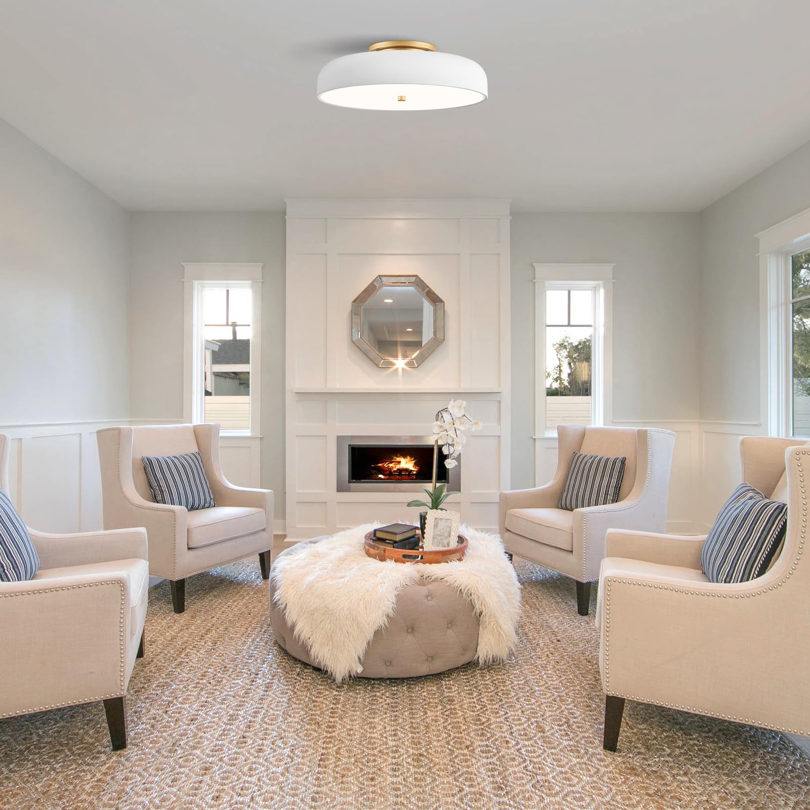 Onesming Dimmable Led Ceiling Light Fixture, 2700K-6000K 5Cct Modern Semi Flush Mount Ceiling Light, Gold Close To Ceiling Lamp