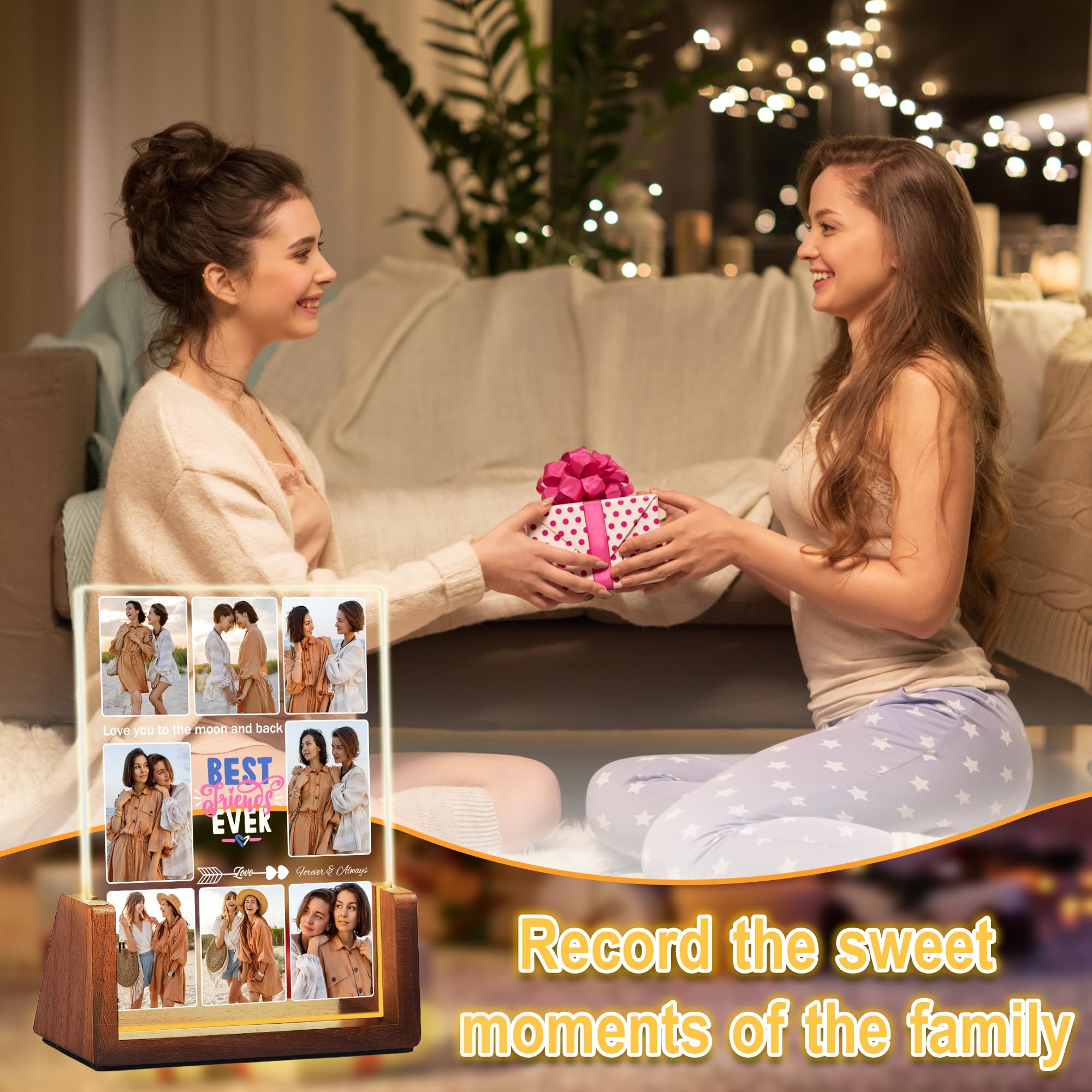 Maiwell Personalized Best Friend Birthday Gifts For Women  Long Distance Friendship Gifts  Custom Friend Picture Frame Acrylic Night Light With Photo Name  Customized Sister Bff Bestie Christmas Gift