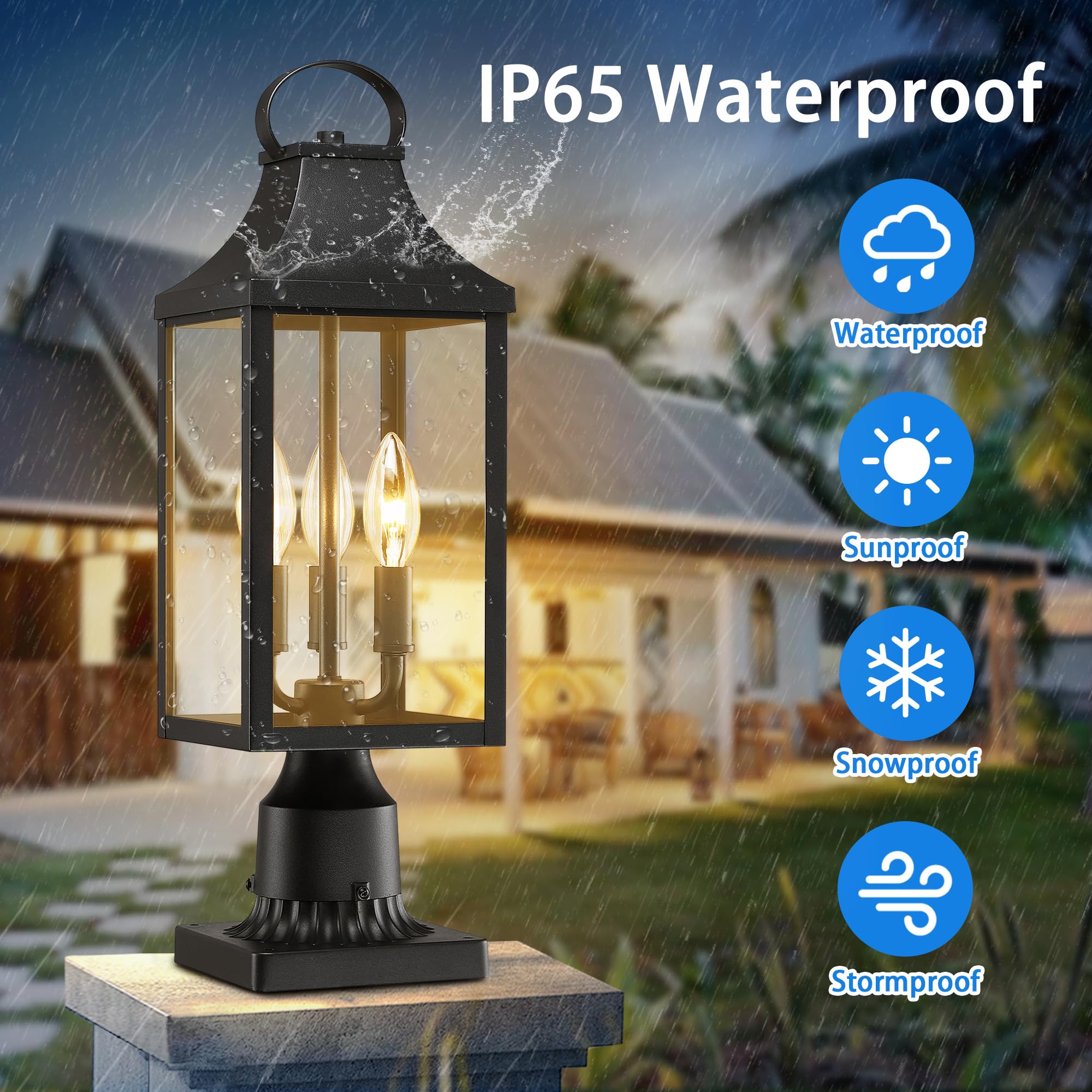 Myhxq 18.62 Post Light Outdoor, Large 3-Light Lamp Post Light Fixture, Modern Pillar Outside Lighting Waterproof Post Lantern La
