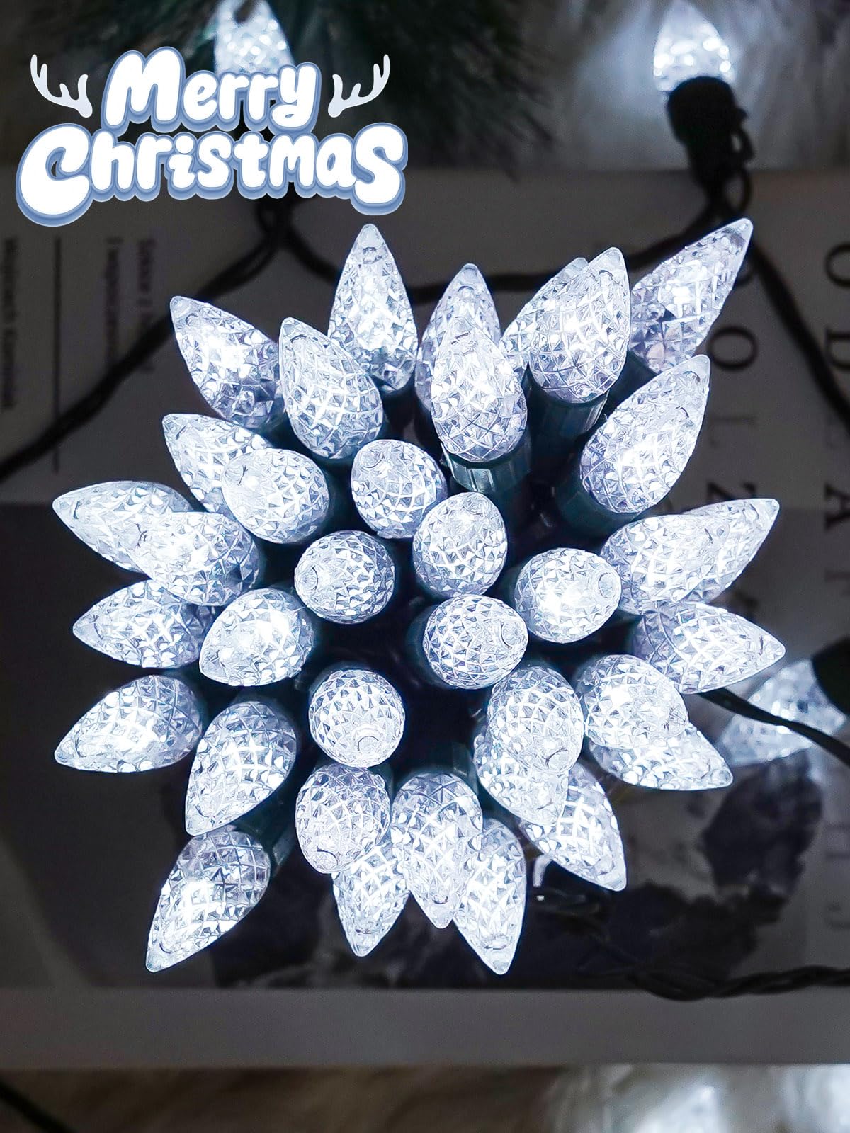 2 Pack C6 Christmas Lights Outdoor Indoor  Total 200 Led 66 Ft Connectable Christmas String Lights With Timer & 13 Modes  Waterproof Twinkle Light For Xmas Tree Party Wedding Decorations (Cool White)