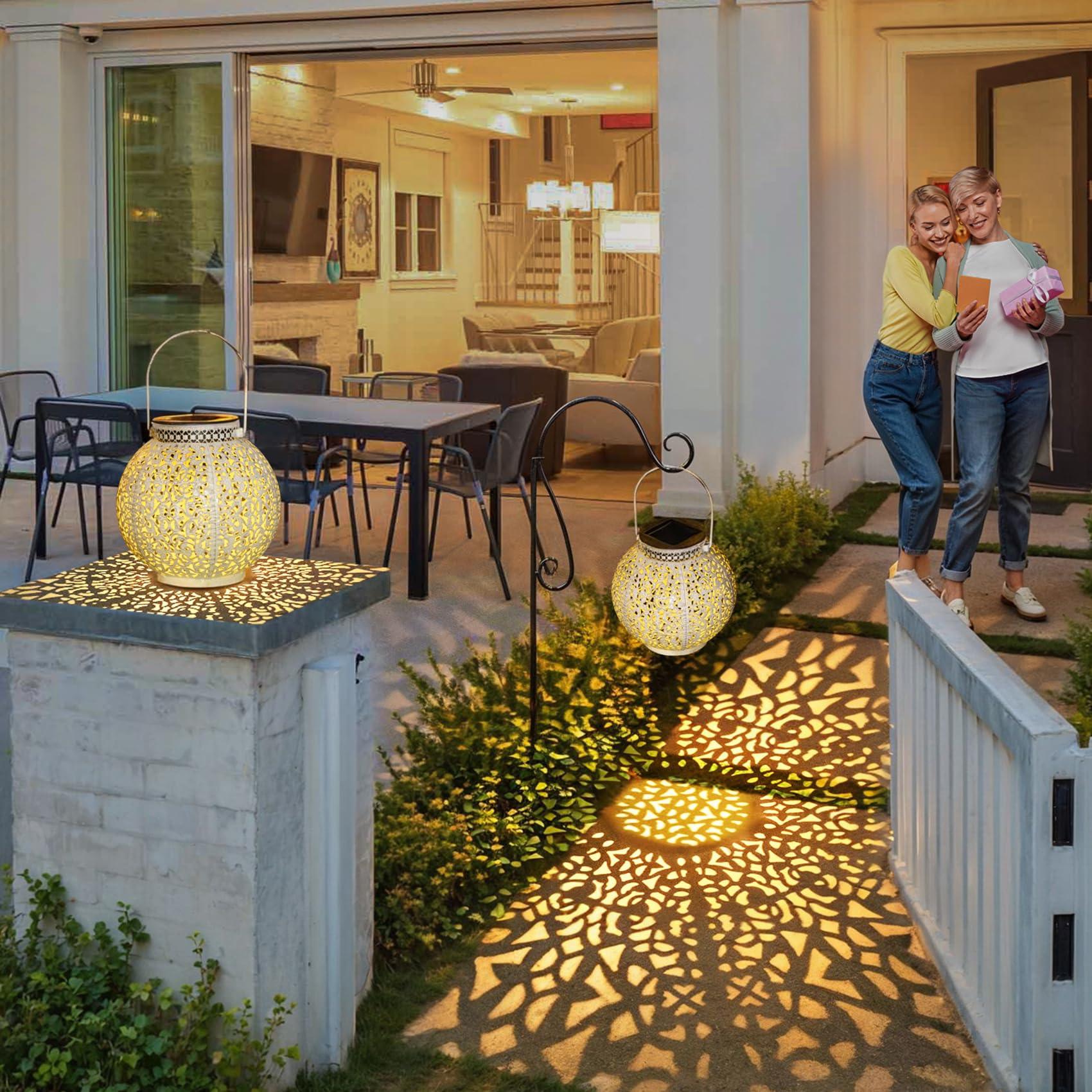 TAKE ME Solar Lanterns Lights Outdoor Waterproof Metal Retro Garden Lanterns White Set of 2 CKDD69