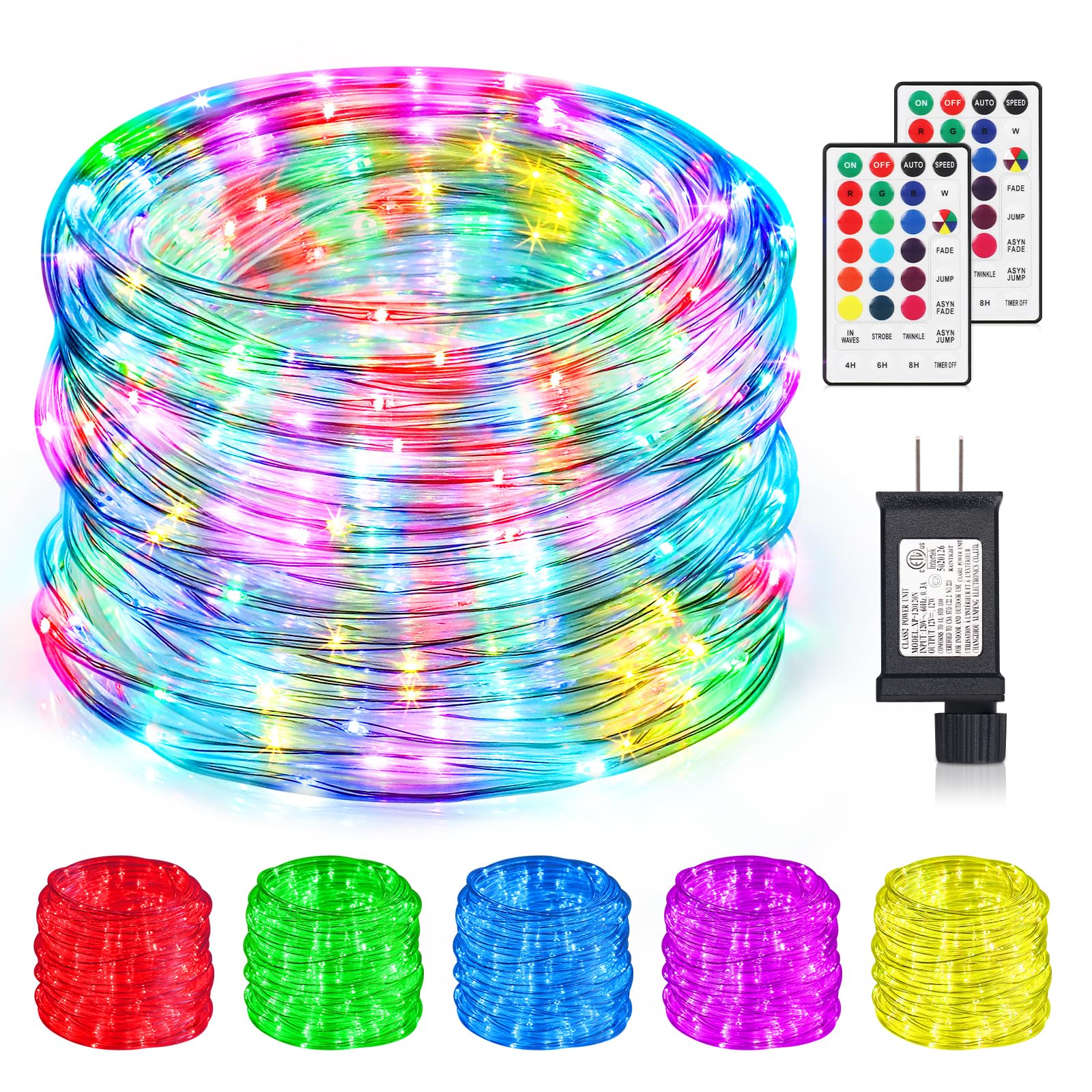 Surled 99Ft Color Changing Rope Lights, 300 Led Waterproof String Lights With Remote, Multicolor