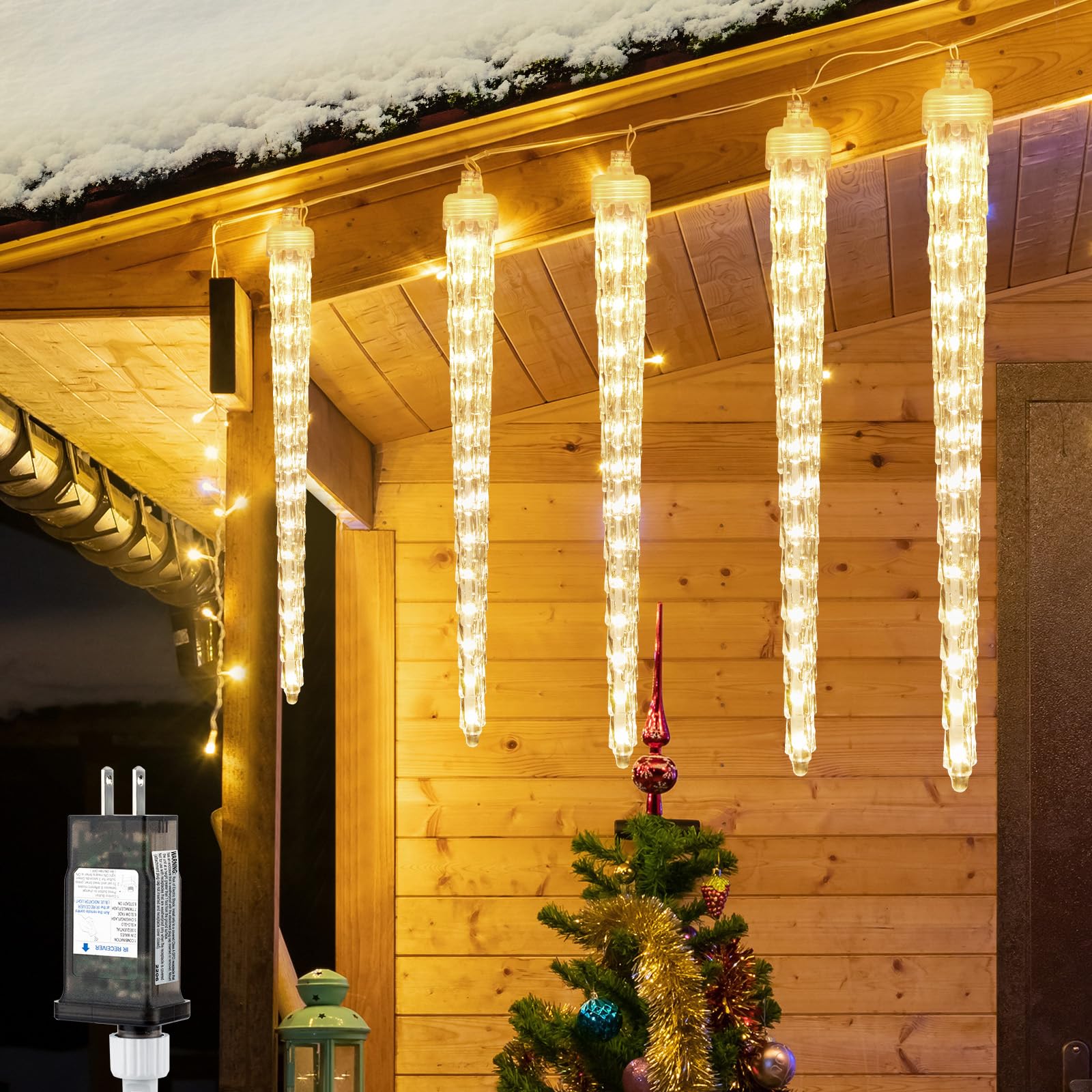 Christmas Icicle Lights Outdoor, 10ft Meteor Shower Lights with 10 Large Tube 240 LED Dropping Lights Effect, Falling Crystal Ch