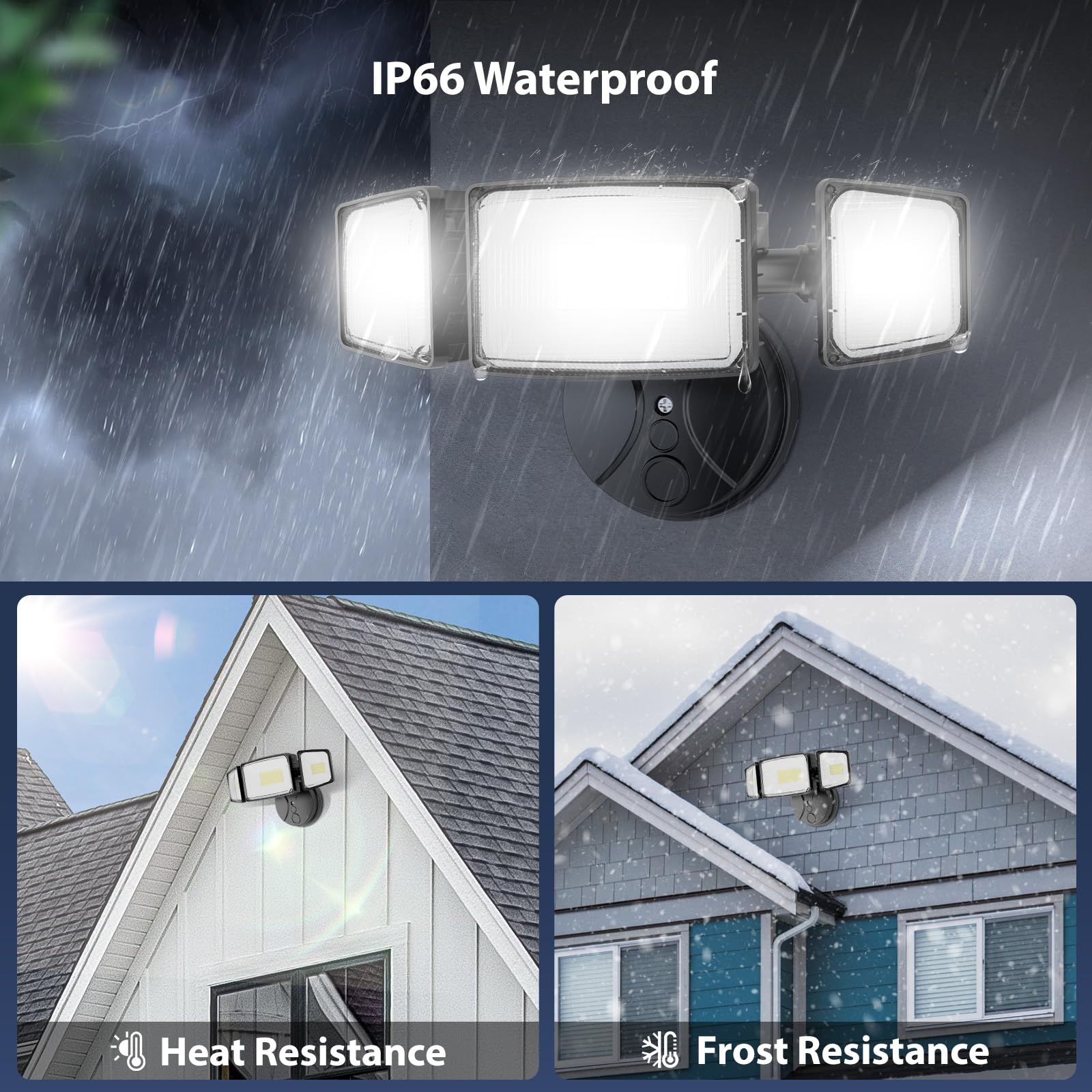 Onforu 80W LED Flood Light, 9000LM Brightness, 3 Adjustable Heads, IP66 Waterproof, Black, Model BDB70-3