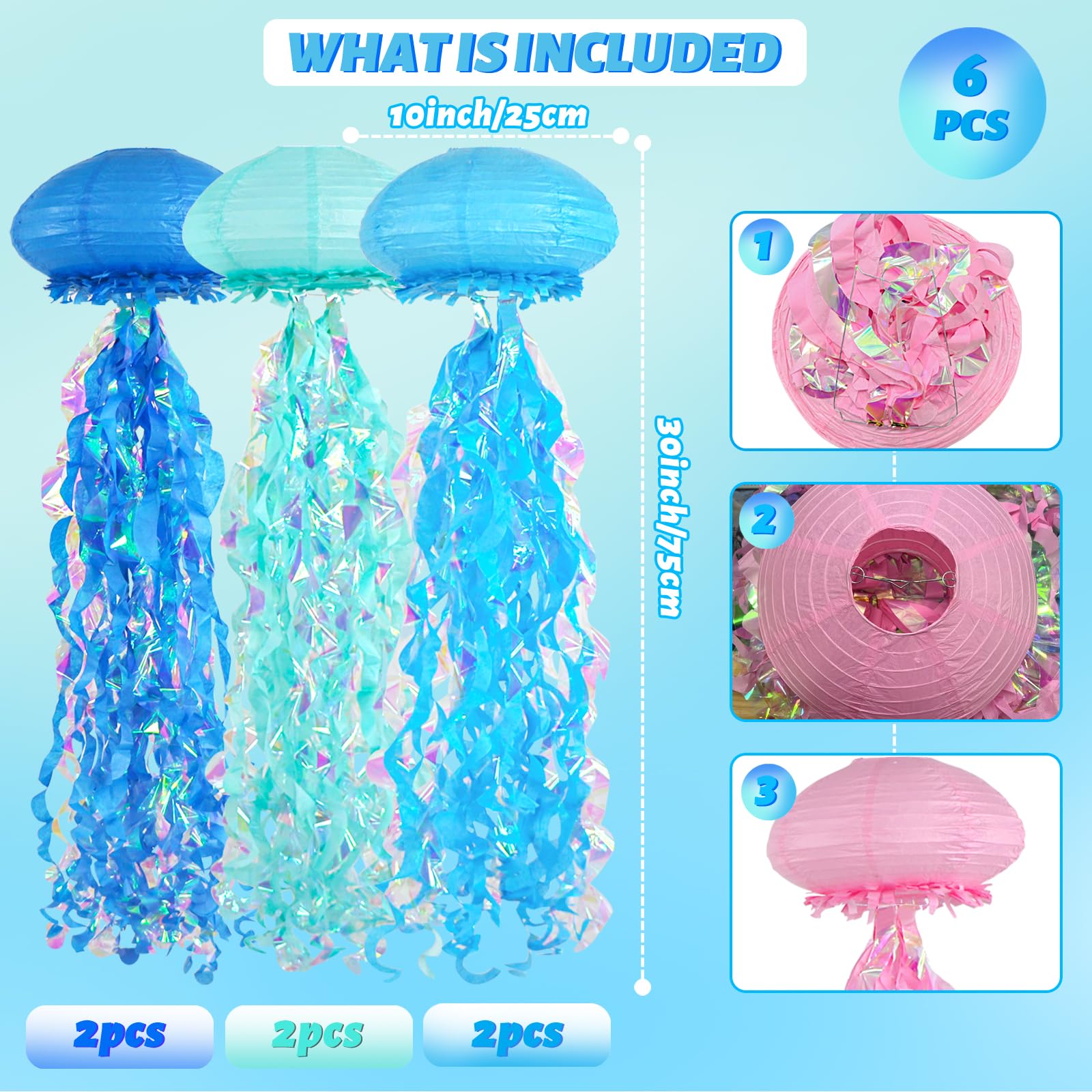 Adlkgg Jellyfish Paper Lanterns, Under The Sea Party Decorations, 6Pcs Hanging Jelly Fish For Mermaid Ocean Themed Birthday Part