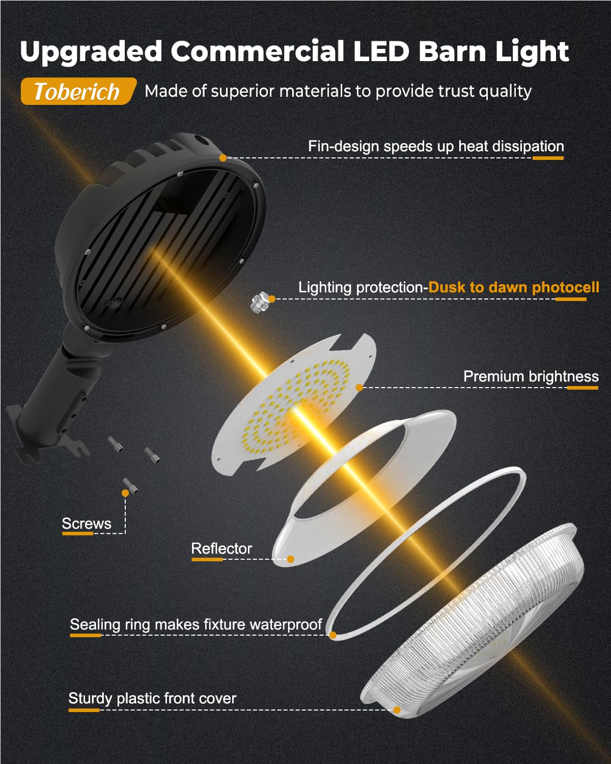 Toberich Led Barn Light  150W 20000Lm Yard Area Lights Dusk To Dawn Outdoor Lighting With Photocell 3000K Warm White Adjustable Angle Ip66 Waterproof Street Lights For Security/Farmhouse/Garage