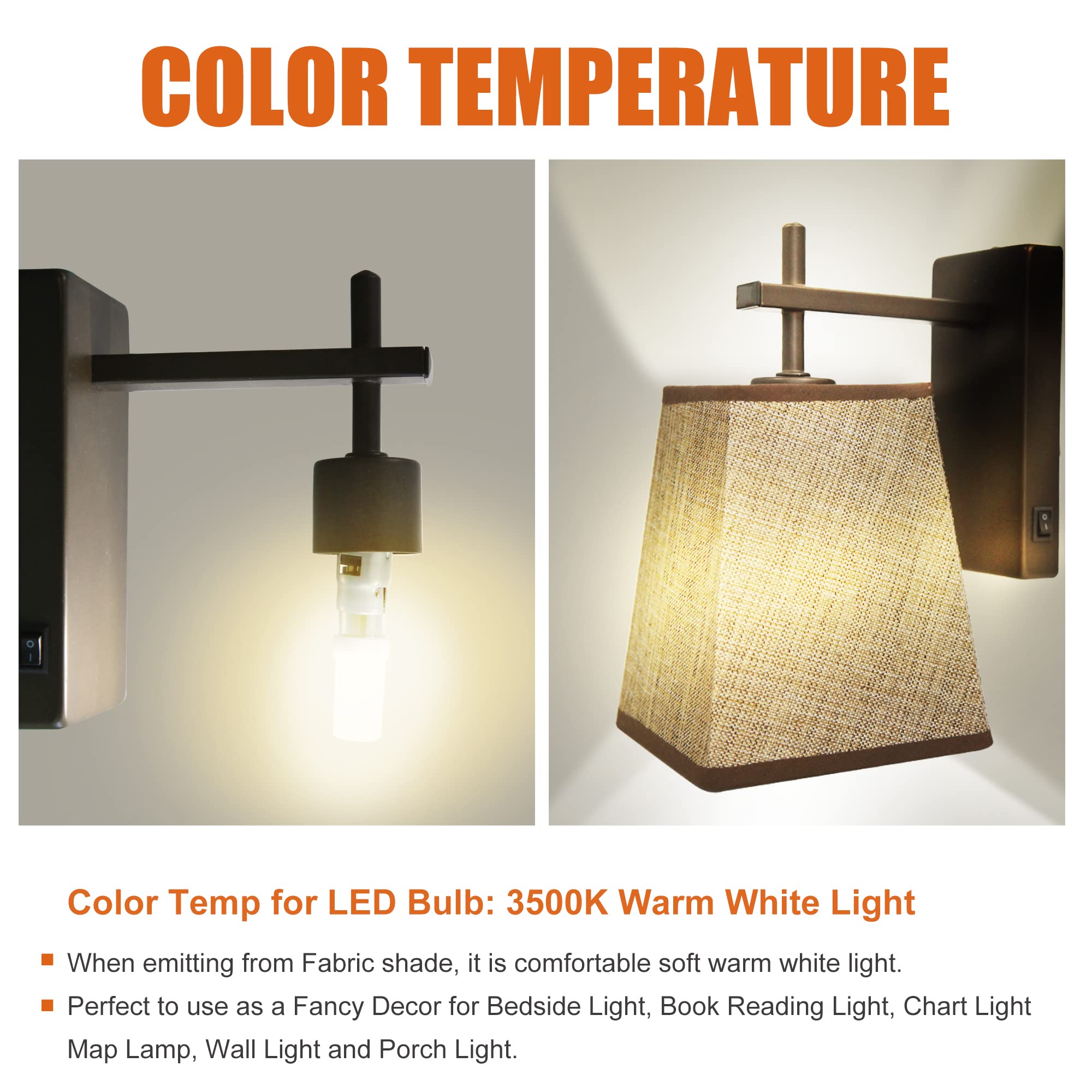 Facon 12V RV Wall Sconce, Square Fabric Shade, G4 Bulb Included, Oil Rubbed Bronze Finish, Model LF131T-005-ORB