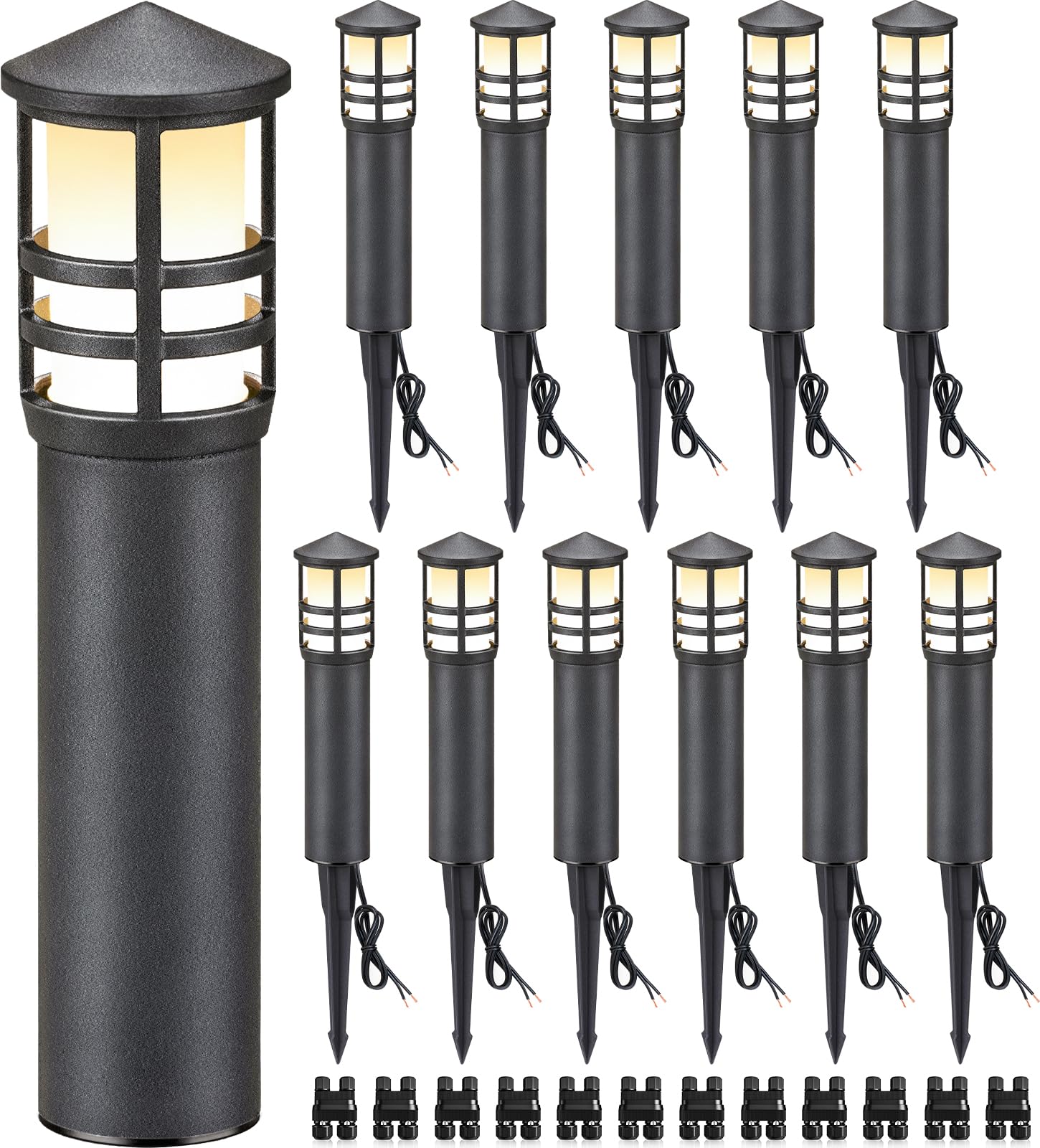 SUNVIE 12-Pack Low Voltage Landscape Pathway Lights 3W LED 3000K Aluminum Black for Walkway Garden ETL Listed