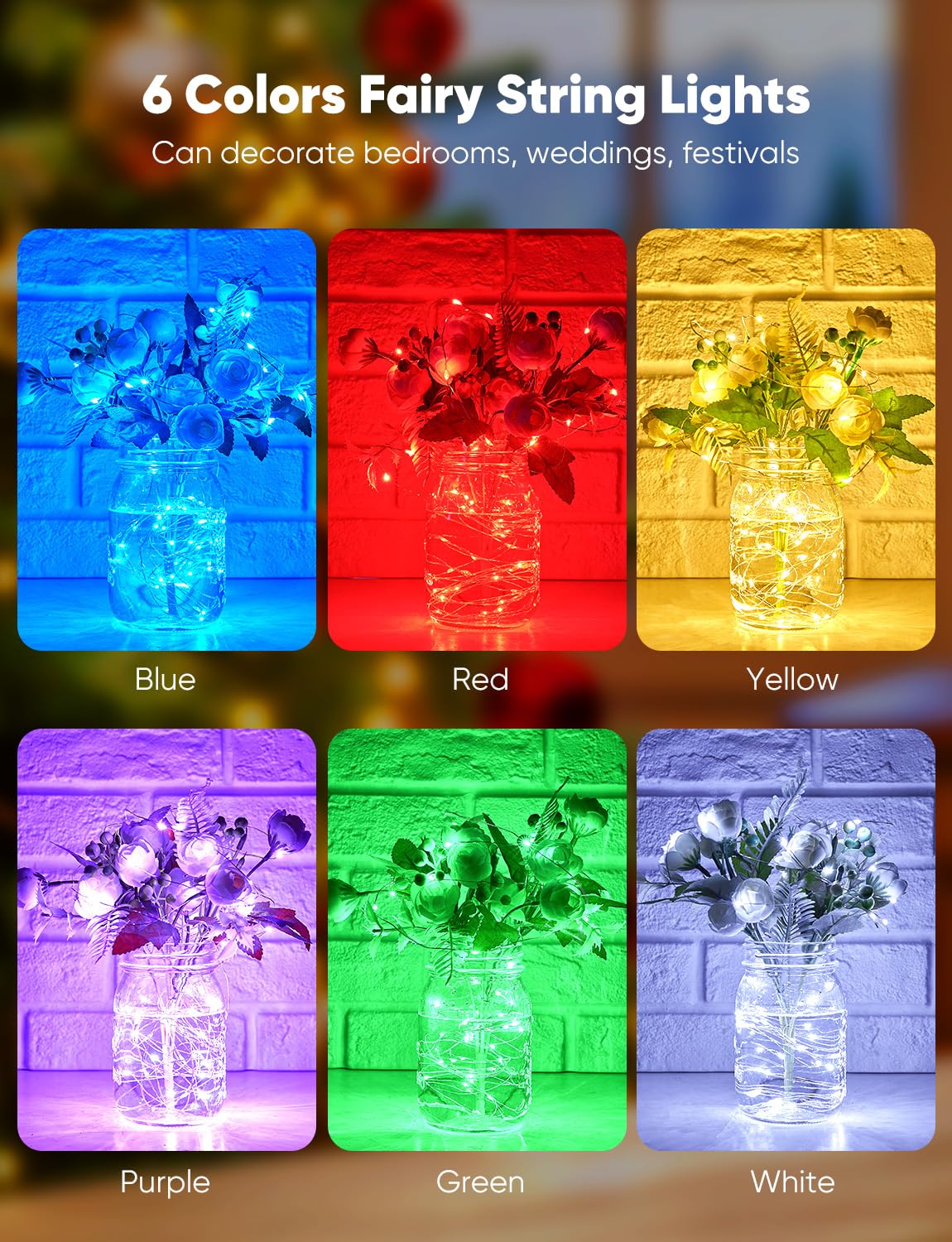 Minetom Fairy Lights 12 Pack, 20 LED, 7ft, Battery Operated, 8 Modes, Waterproof, 6 Colors, Copper Wire, Twinkle Lights for DIY Decor