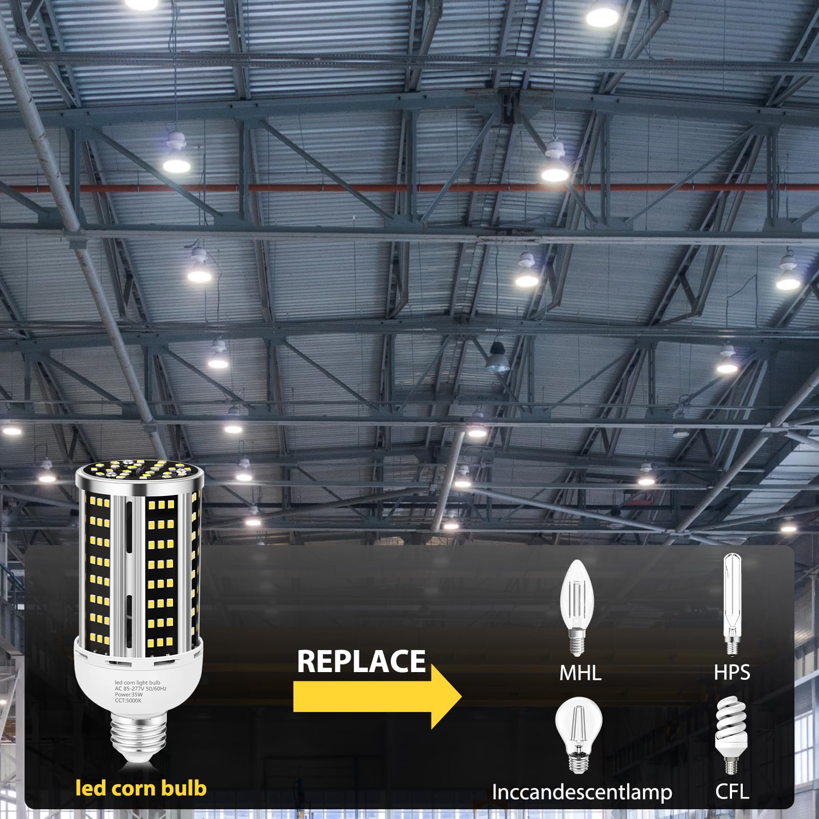 35W 6 Pack Led Corn Light Bulb,(300W Equivalent ) Commercial Grade Daylight 5000K E26/E39 5000Lm Medium Mogul Base Led Lamp,Larg