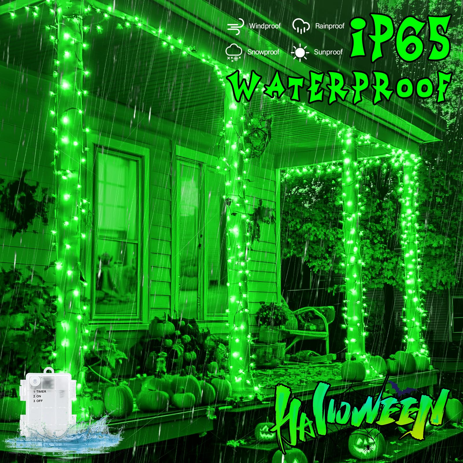 cshare String Lights Outdoor 9.8ft 30 LED Green Battery Operated with Timer for Halloween & Christmas Decorations, Model CS-FSZC-3GX2