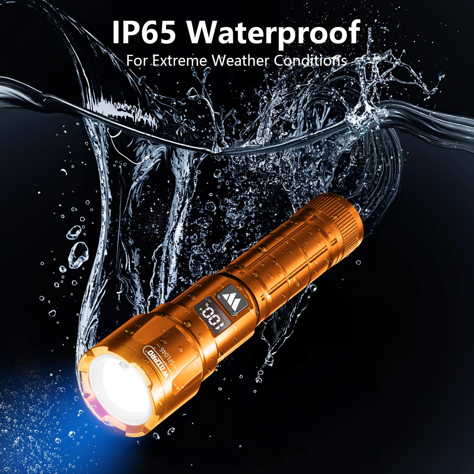 WdtPro LED Rechargeable Flashlight 6000 Lumens, 3 Mode Waterproof, 2 Pack, Orange, Model SFL046