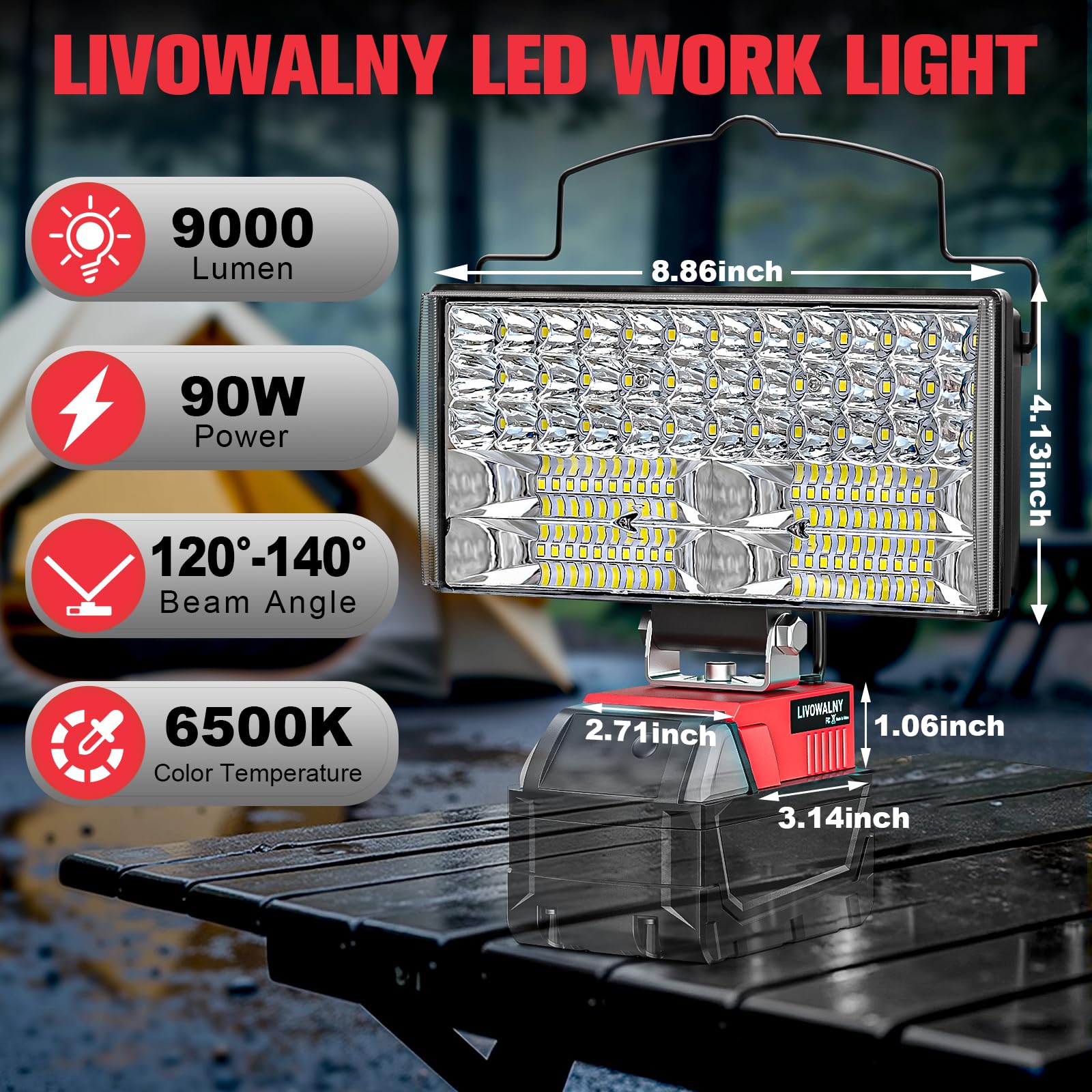 2Pcs Cordless Led Work Light For Milwaukee 18V Battery, 90W 9000Lm Battery Light For Milwaukee 18V Tools, Portable Flood Light F