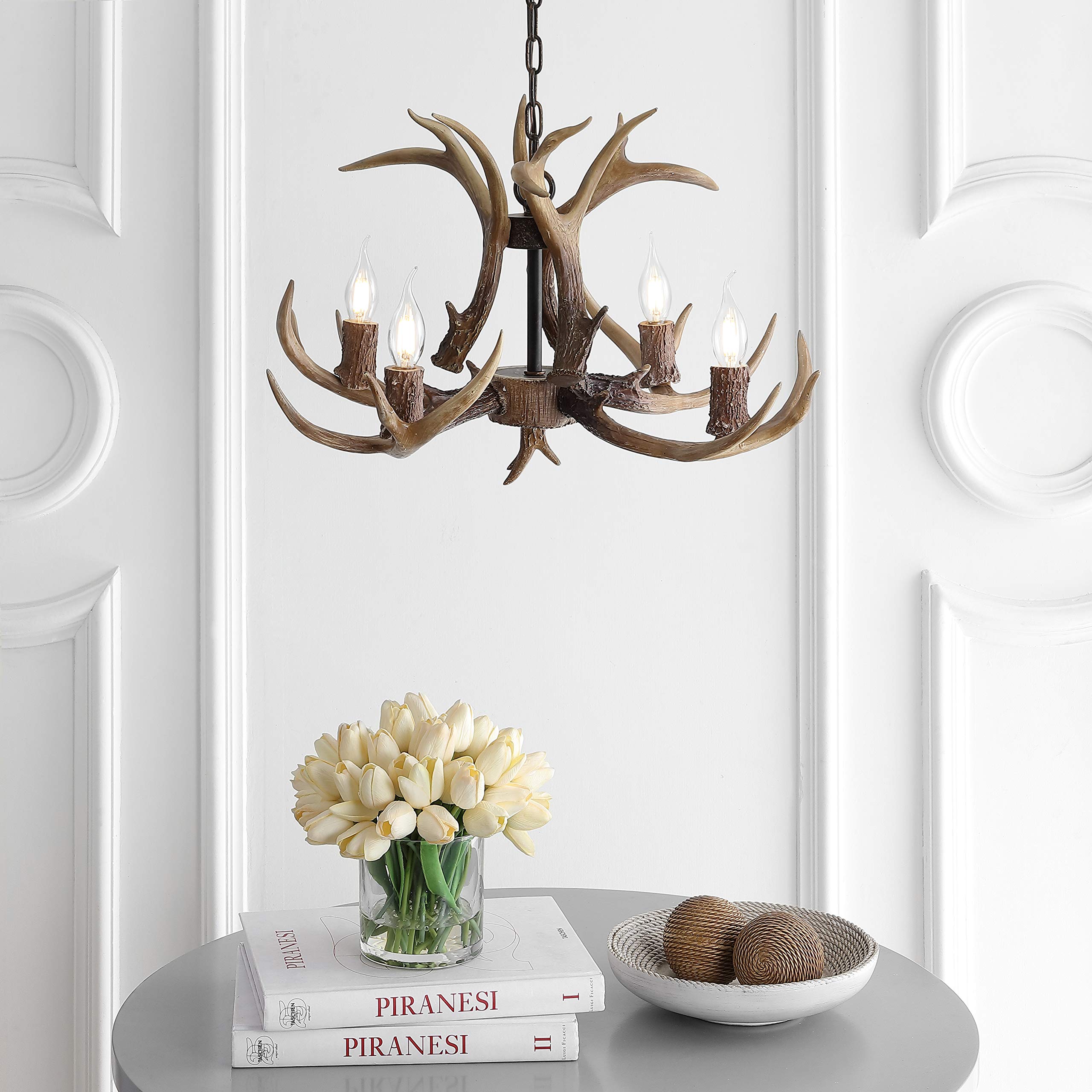 Jonathan Y Jyl6301A Eldora 26'' Adjustable Resin Antler 4-Light Led Chandelier, Glam, Rustic,Cottage,Transitional, Dimmable Dini