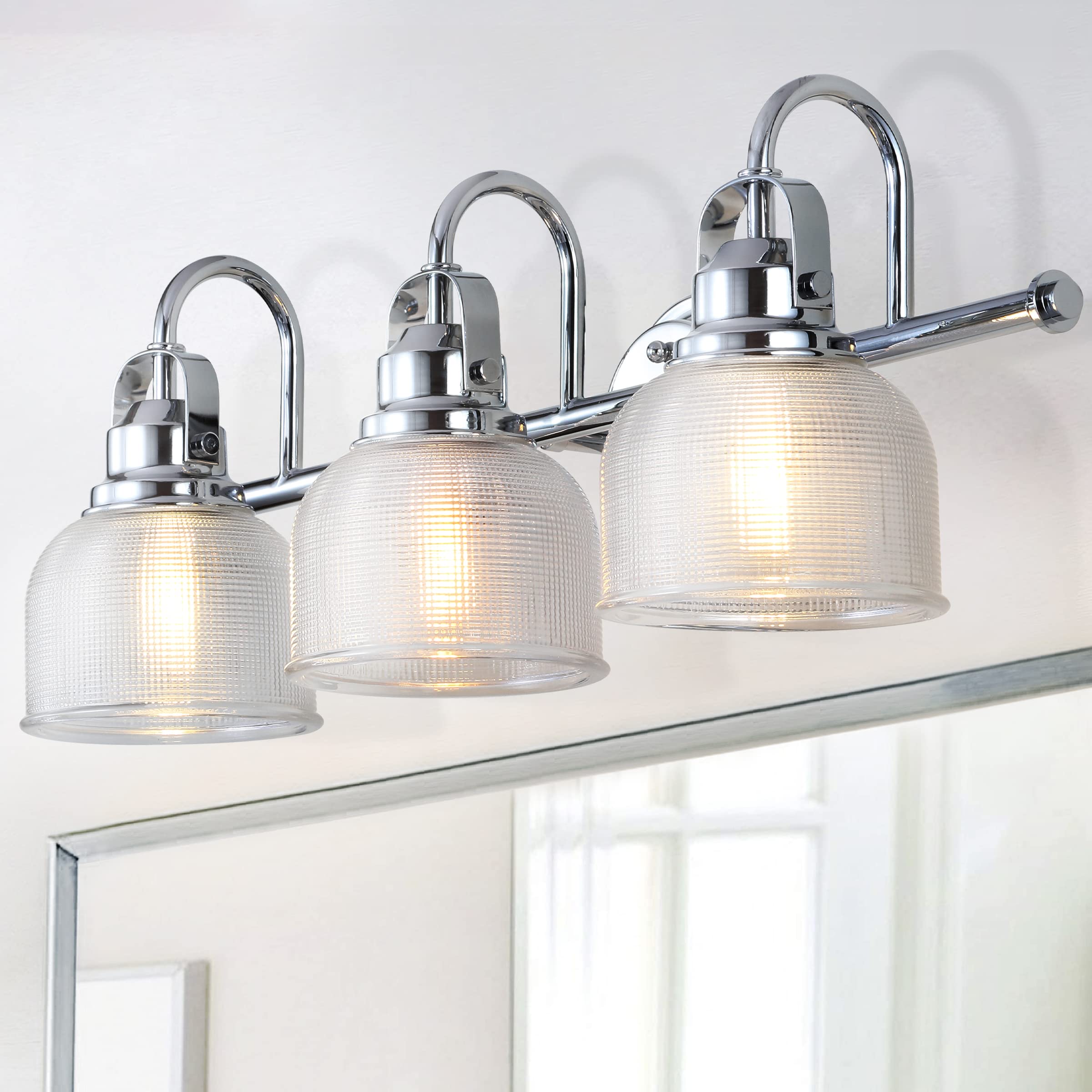 JONATHAN Y Virginia 3-Light LED Vanity Light, Metal/Glass, Chrome, Model JYL7409A