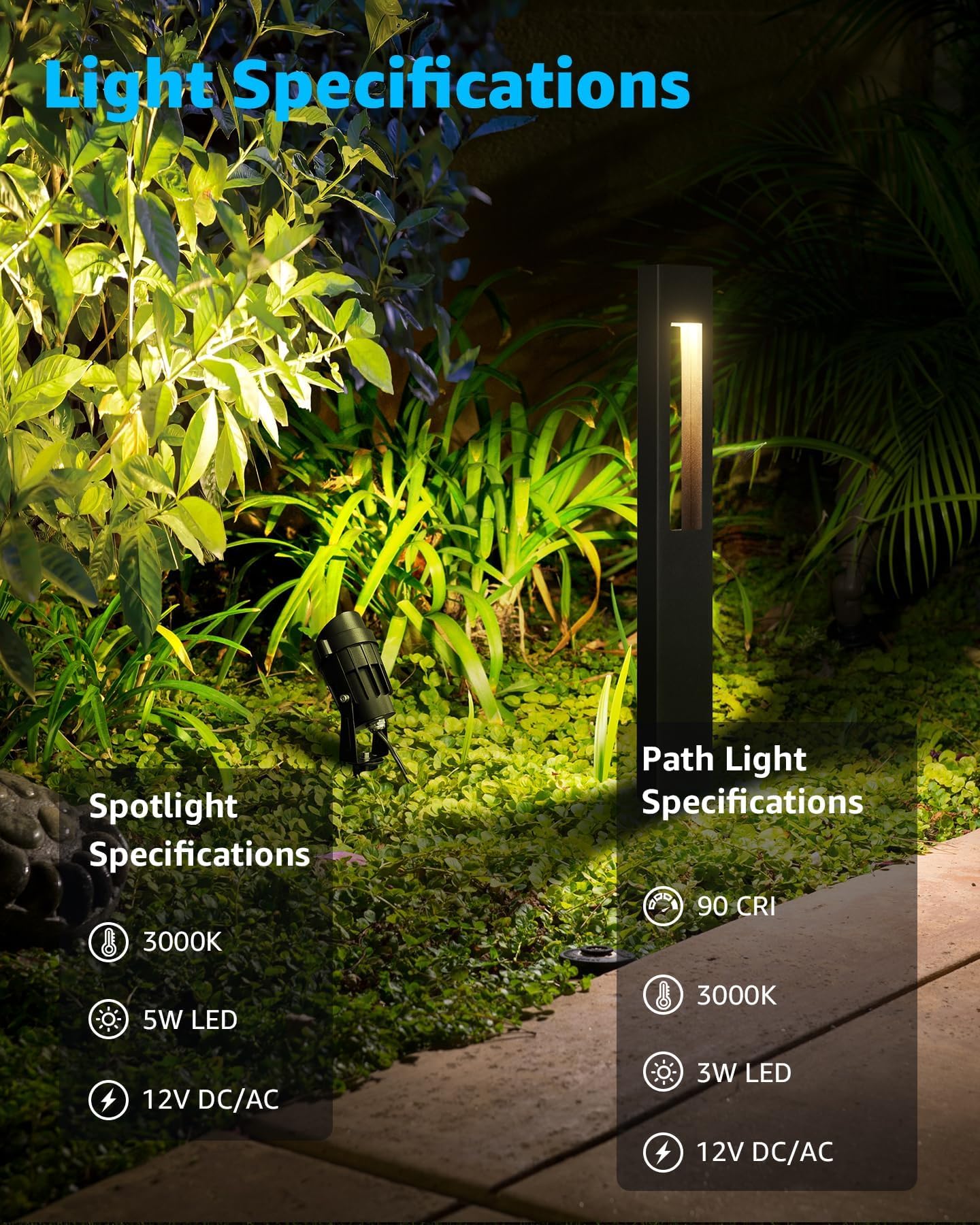SUNVIE 12-Pack Low Voltage Pathway Lights, LED Outdoor Landscape, Cast-Aluminum, IP65 Waterproof, 3000K Warm White, Black