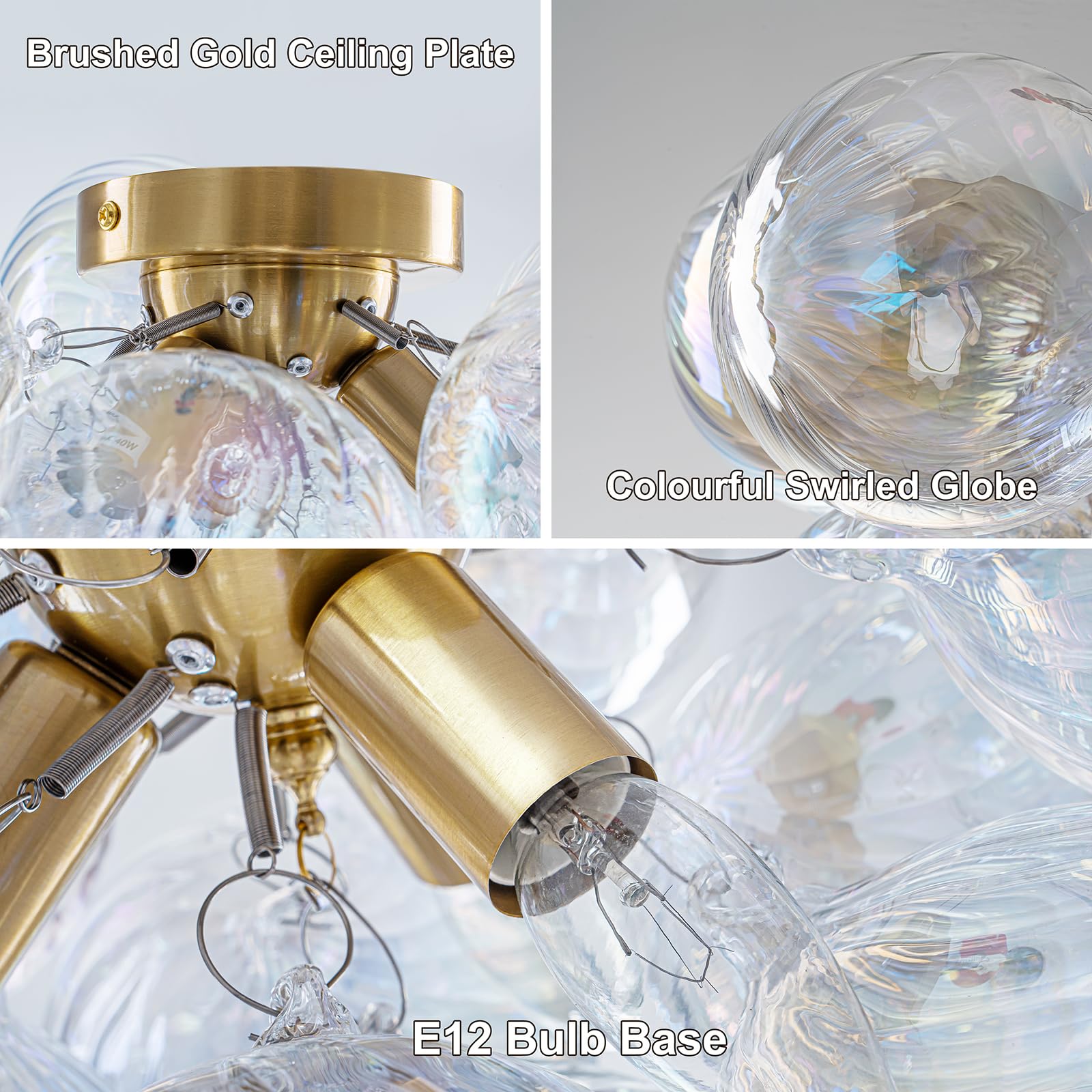 Semi Flush Mount Ceiling Light 18.5-Glass Bubble Chandelier Lighting Modern Hallway Light Fixtures Brushed Gold With 13 Swirled Colorful Globe For Dining Room Kitchen Bathroom Entryway Bedroom