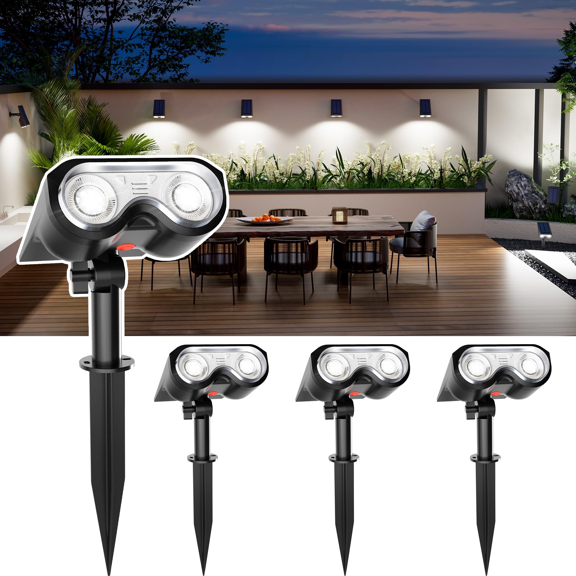Hmdecor Solar Spot Lights Outdoor, Ip67 Waterproof 4 Pack 3 Lighting Modes Landscape Spotlights For Yard Garden Yard Pool Fence