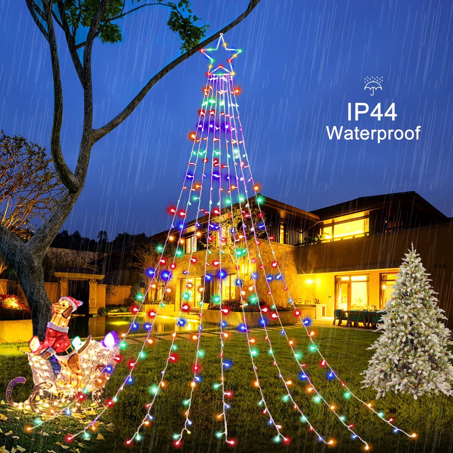 Miniao 320 Led Christmas Star String Lights, 13&quot; Topper, 8 Modes, Indoor/Outdoor, Multicolor