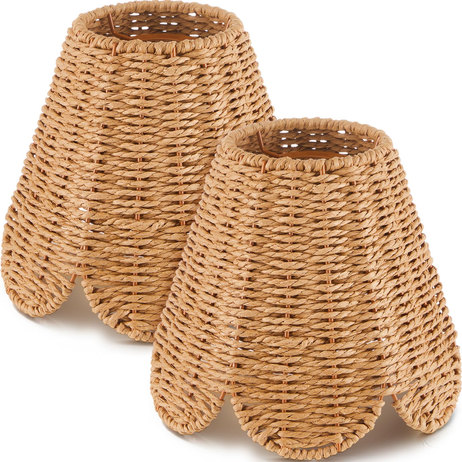 Glooglitter Small Clip-on Chandelier Rattan Lamps Set Shade Scalloped Lampshade 3top x 6bottom x 5-1/4slant Height Empire Lamp S