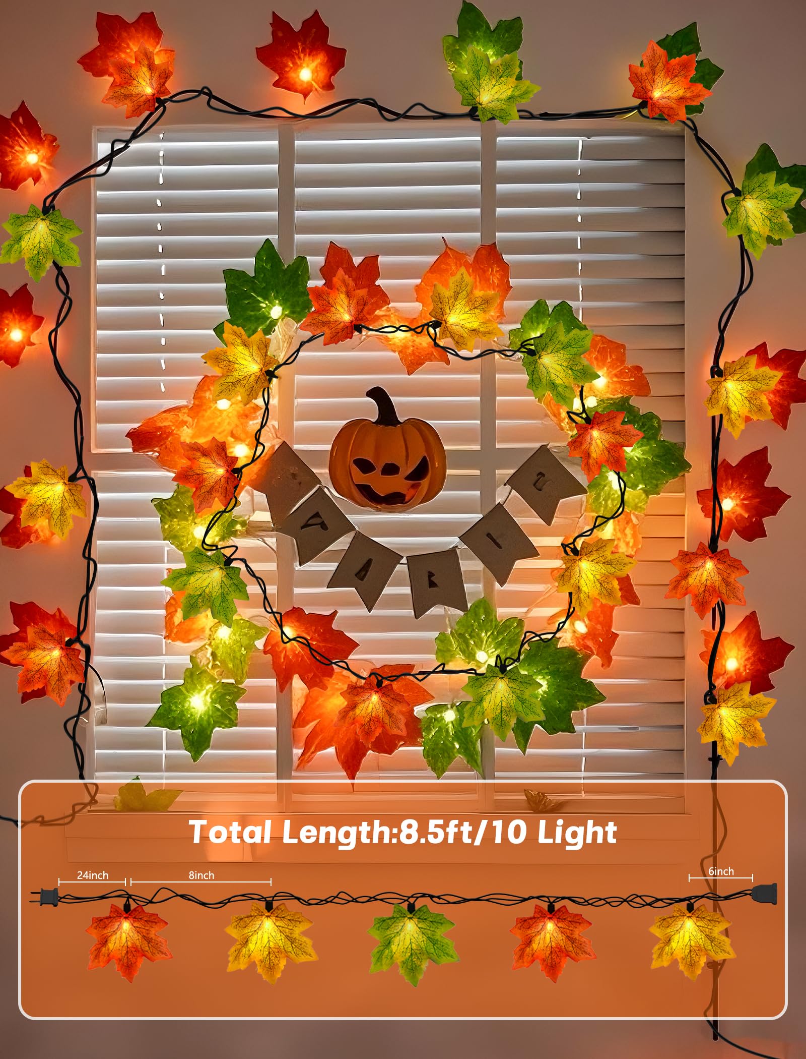 Doratale Maple Leaf String Lights Thanksgiving Decorations  Fall Garland Lights String With 35 Led Orange Yellow Green Lights For Connectable Display Indoor Outdoor Fall Decor Halloween Decorations