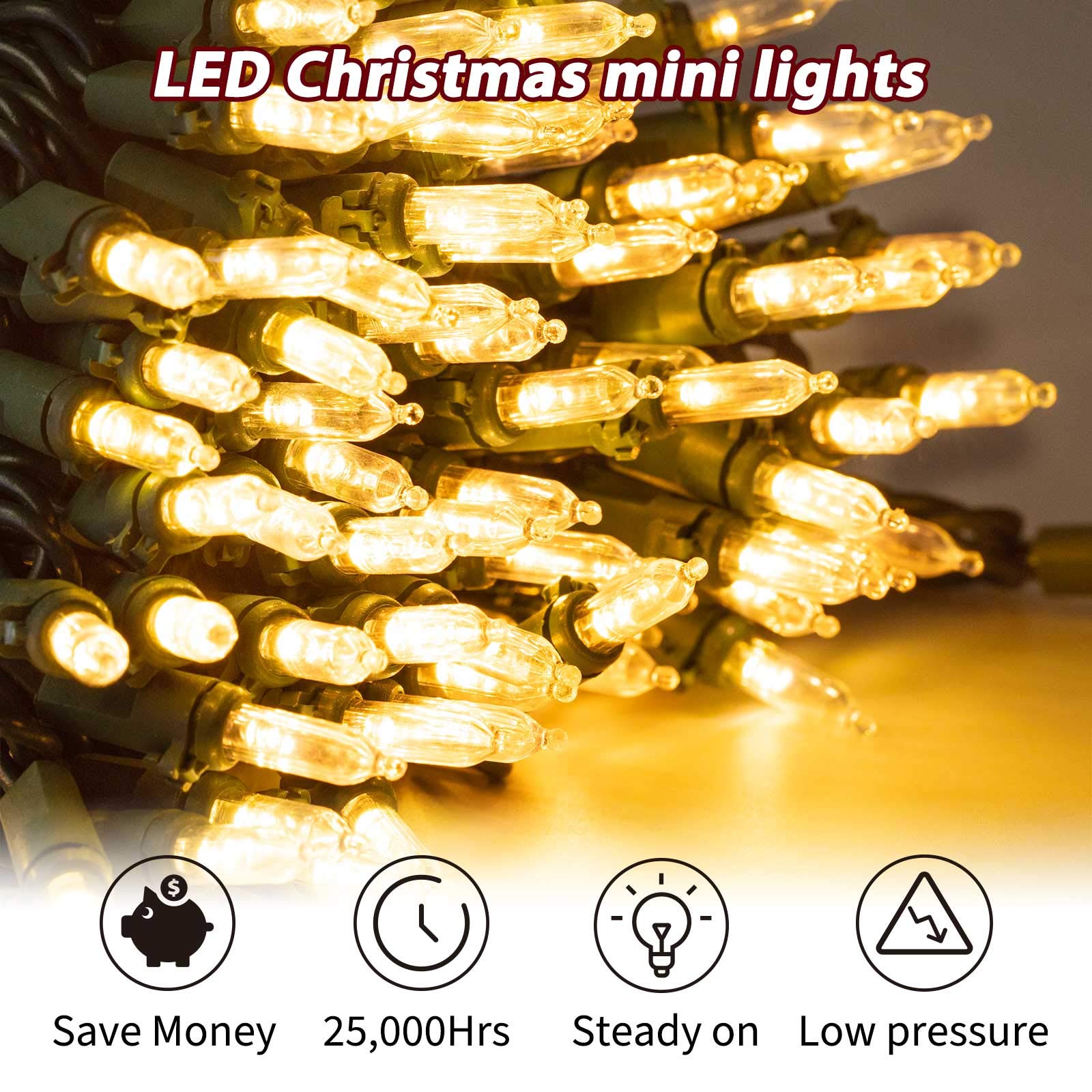Led Mini String Lights, 67 Feet 200 Led Outdoor Christmas Lights, Waterproof Plug-in for Tree Wreath Garland Holiday Commercial