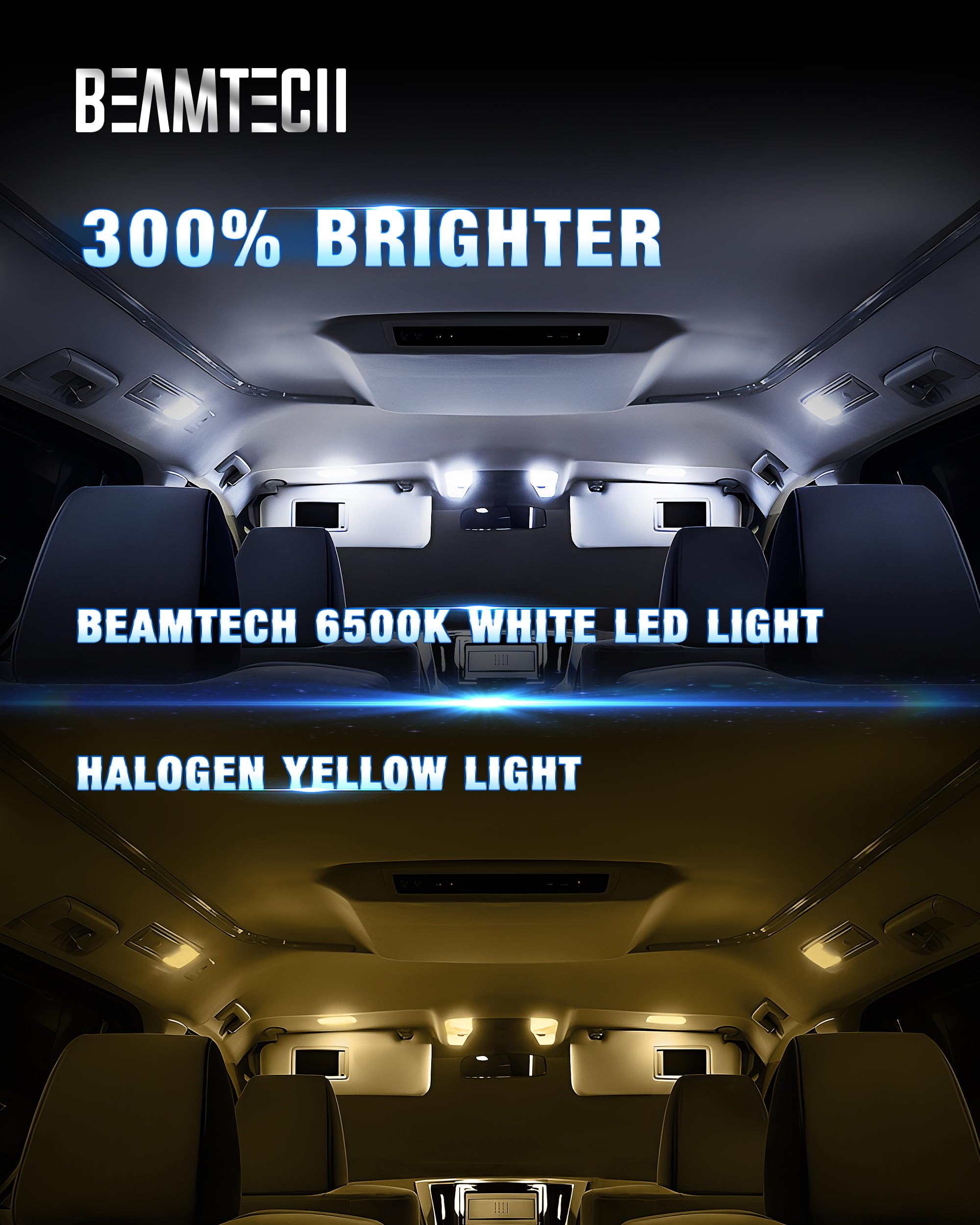 BEAMTECH 194 LED Bulbs, 6500K White, T10 168 W5W, Interior License Plate Dome Map Lights, Pack of 2