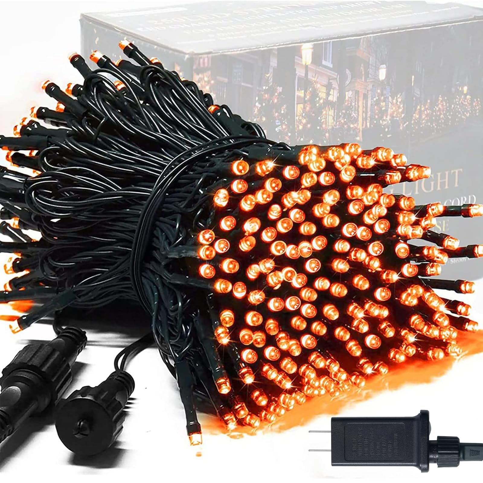 JMEXSUSS 250 LED String Lights, 91.5ft Waterproof Orange Christmas Lights, 8 Lighting Modes, Model EXS-S-0250