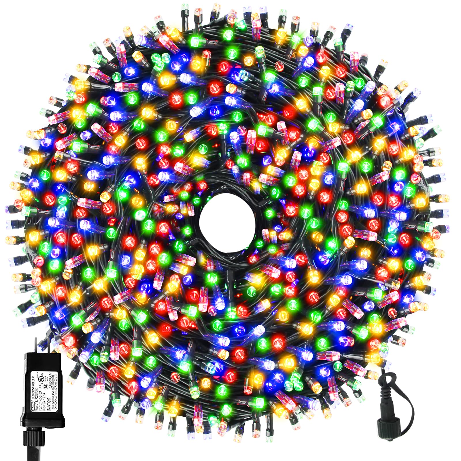 MZD8391 328FT 1000LEDs Christmas Lights Outdoor Indoor 8 Modes for Christmas Tree Party Decoration, 100% UL Listed (Multicolor)