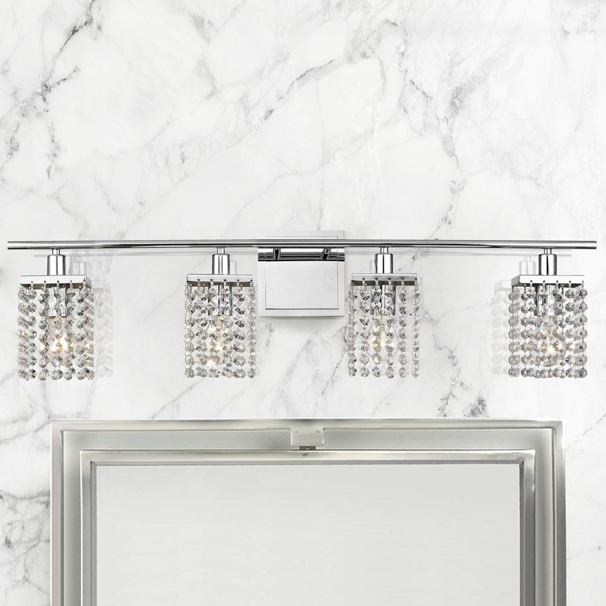 Ashford Classics 4 Light Crystal Bathroom Vanity Bar Light, Alloy Steel, Chrome