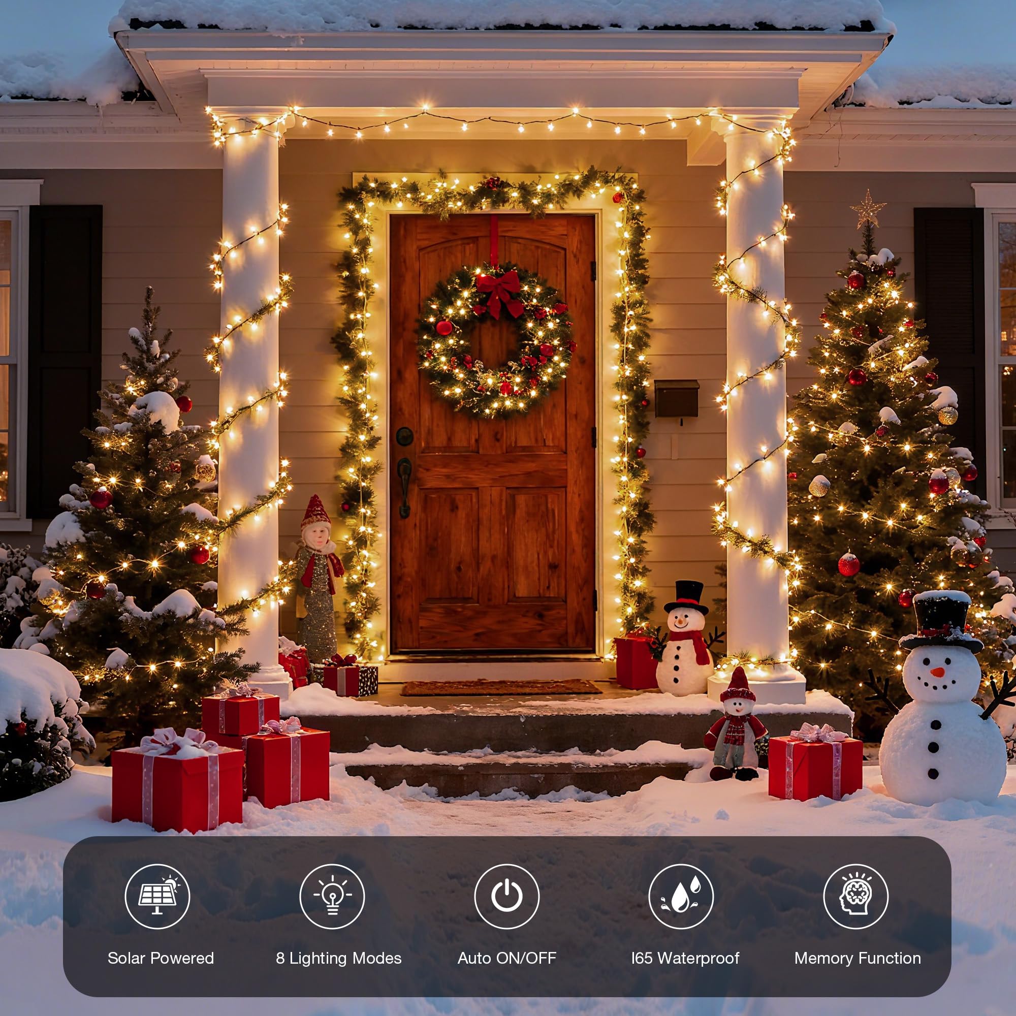 Banbanjo Solar Christmas Lights Outdoor 72Ft 200 Led Solar String Lights With 8 Modes  Waterproof Christmas String Light For Patio Garden Party Tree Proch  ding Holiday Xmas Decorations(Warm White)