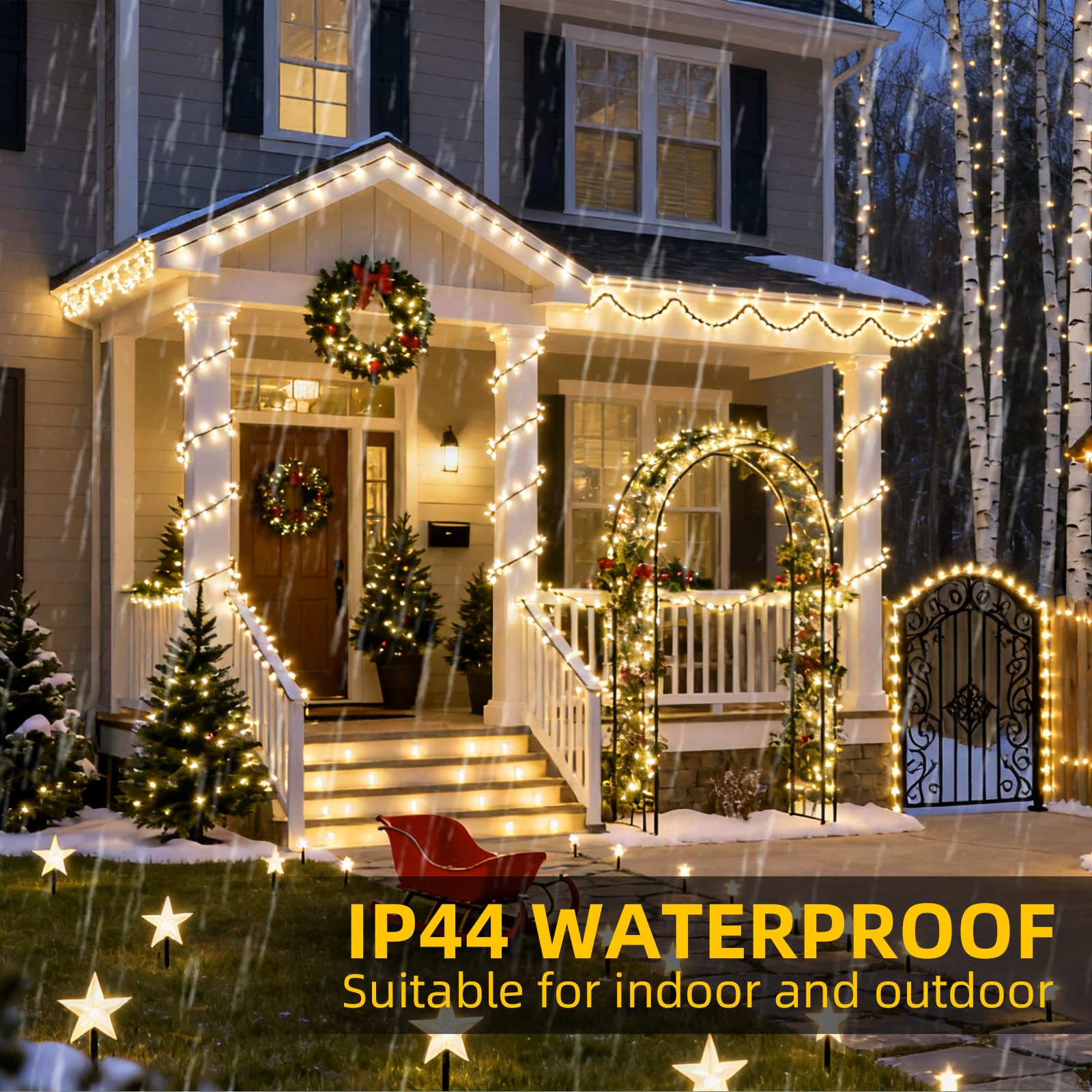 Lycklig Fairy Lights Plug in 2000 LED Warm Twinkle String Light 130Ft Green Wire for Christmas Wreath Decor Model LY-2000LED-LS-WW-YK