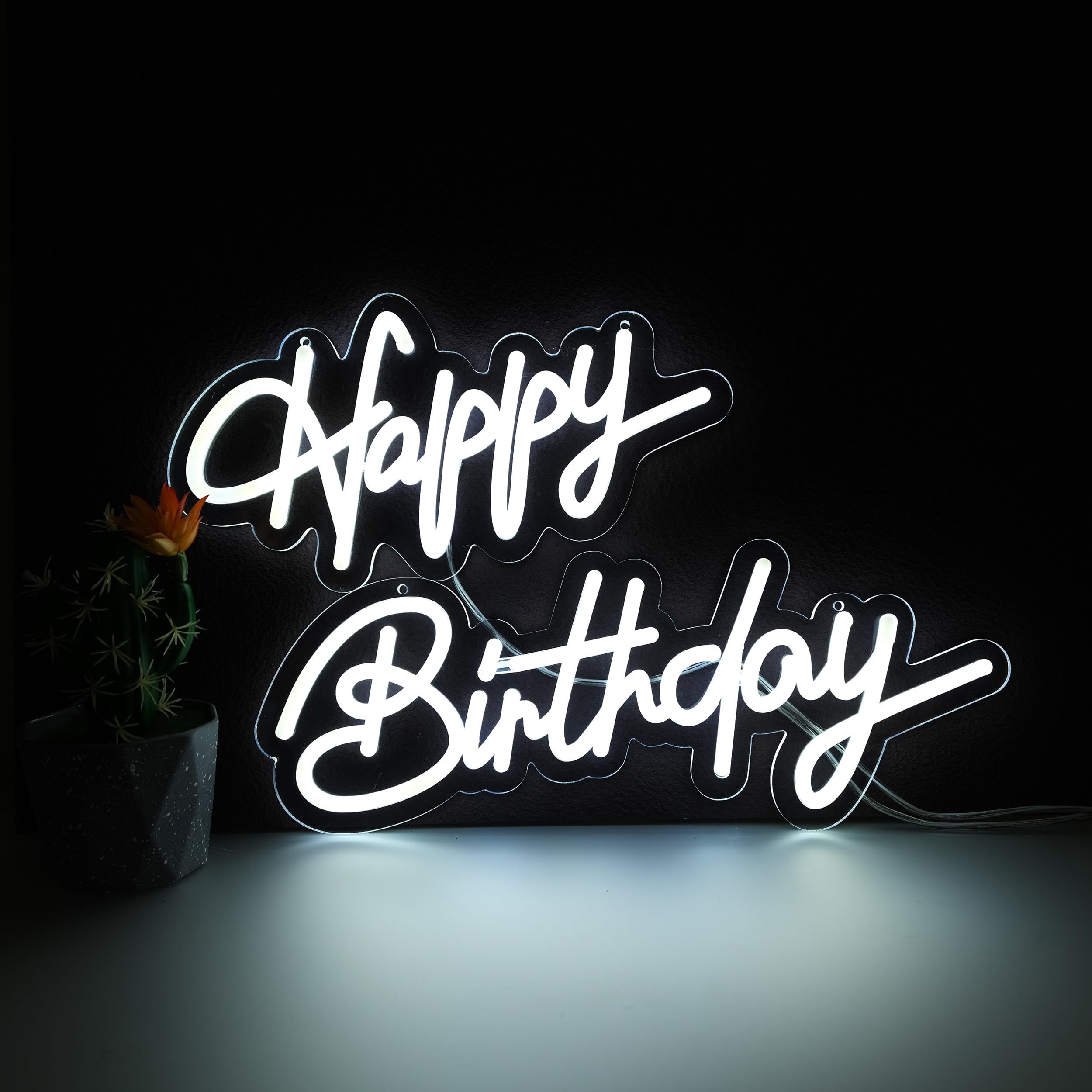 LIUISNEO Happy Birthday Neon Sign,Innovative Integral Forming Process,With Dimmable Switch For All Holiday Party and Home Decoration,Total Length 28Inch,White