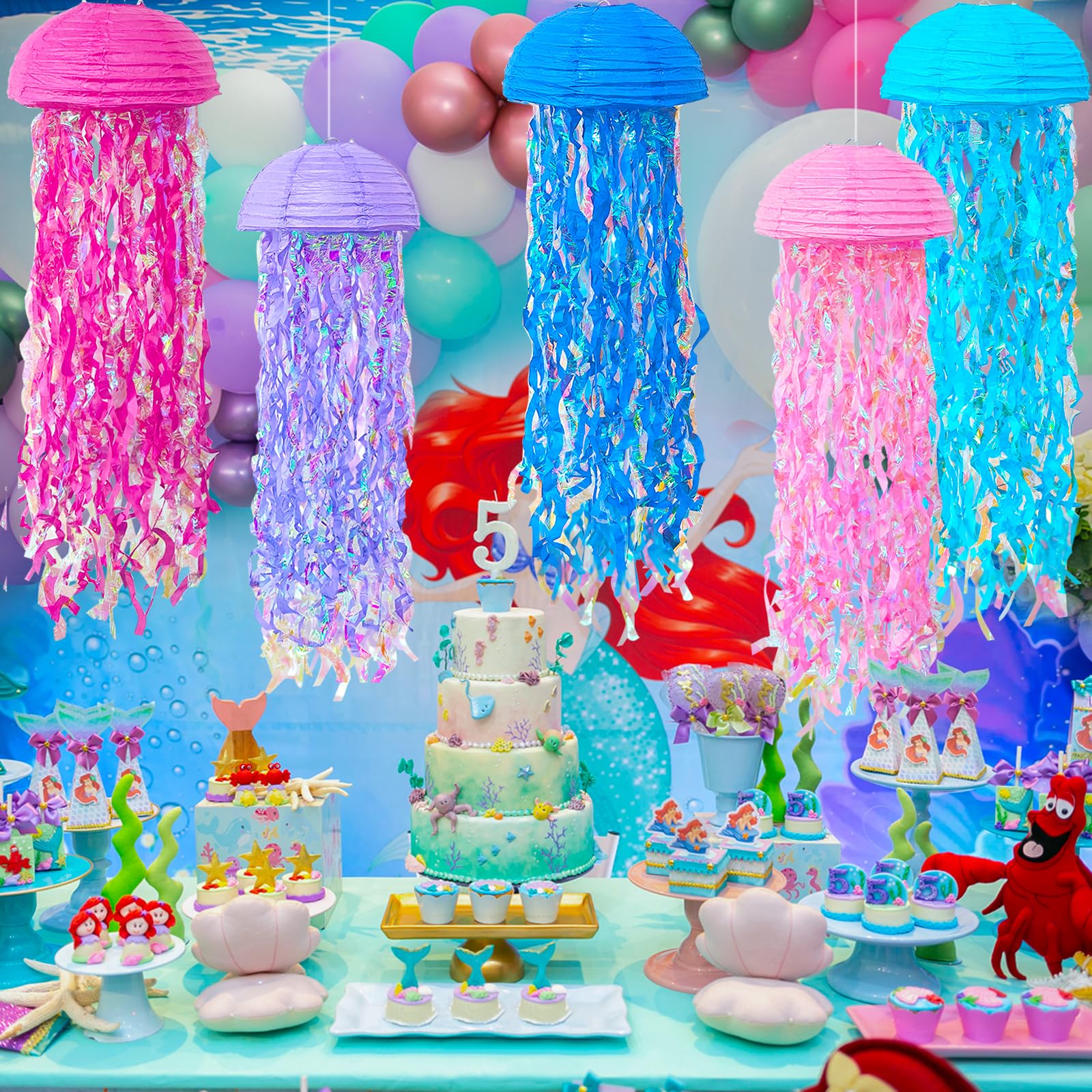 Adlkgg Pink Purple Blue Jellyfish Paper Lanterns, Under The Sea Party Decorations, Hanging Jelly Fish For Mermaid Ocean Themed B